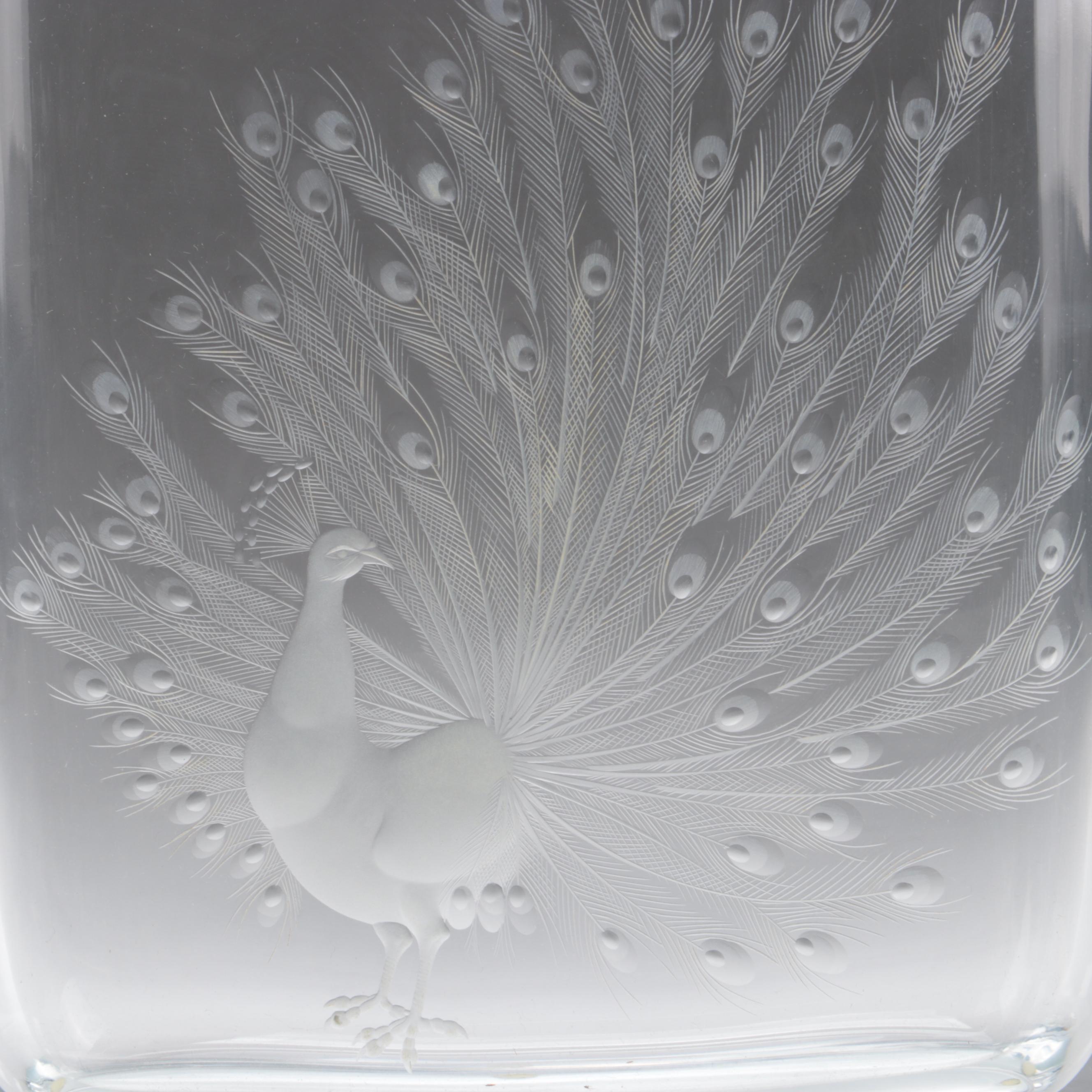 Vladimír Skála for Moser Peacock Engraved Bohemian Czech Crystal Vase, 1990