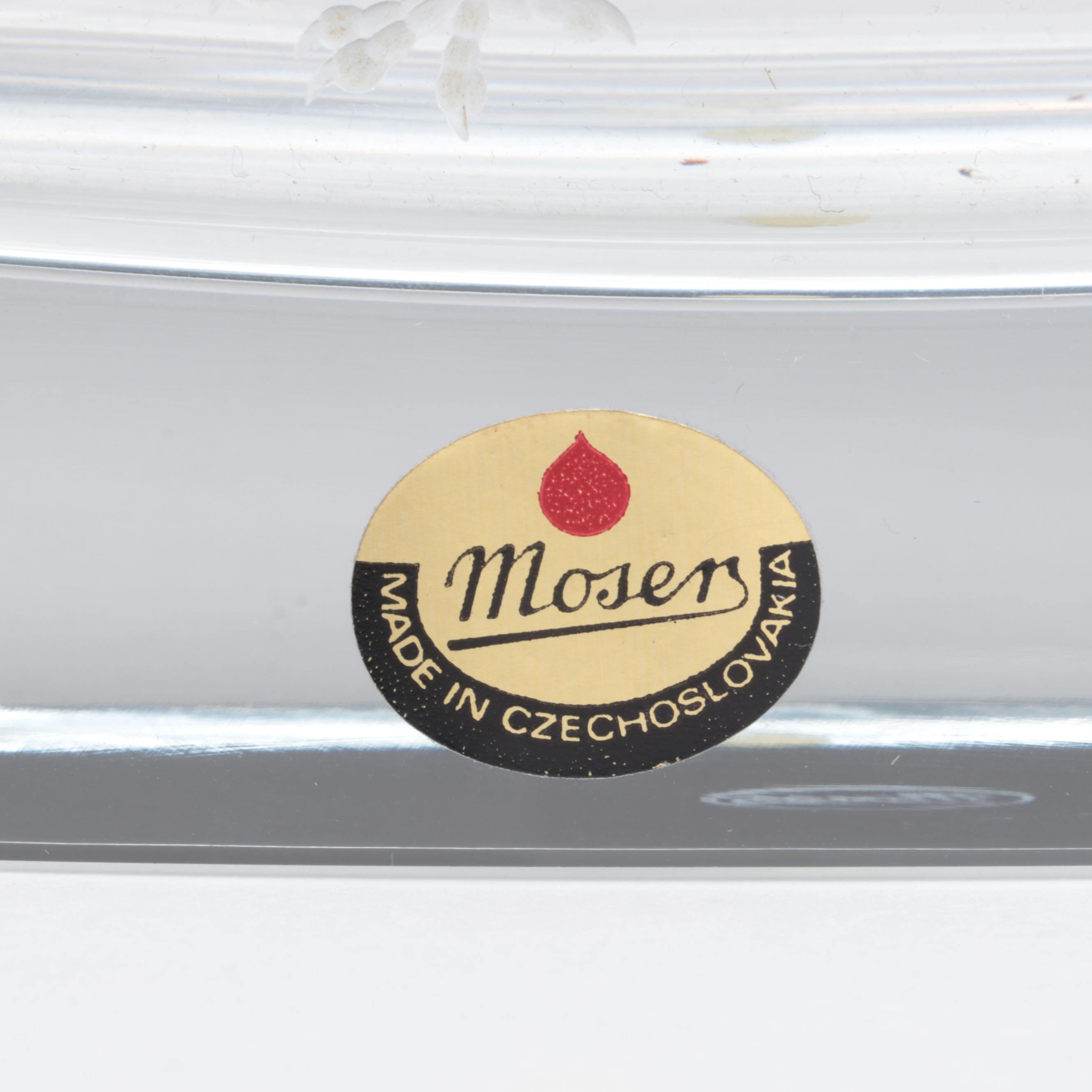 Vladimír Skála for Moser Peacock Engraved Bohemian Czech Crystal Vase, 1990