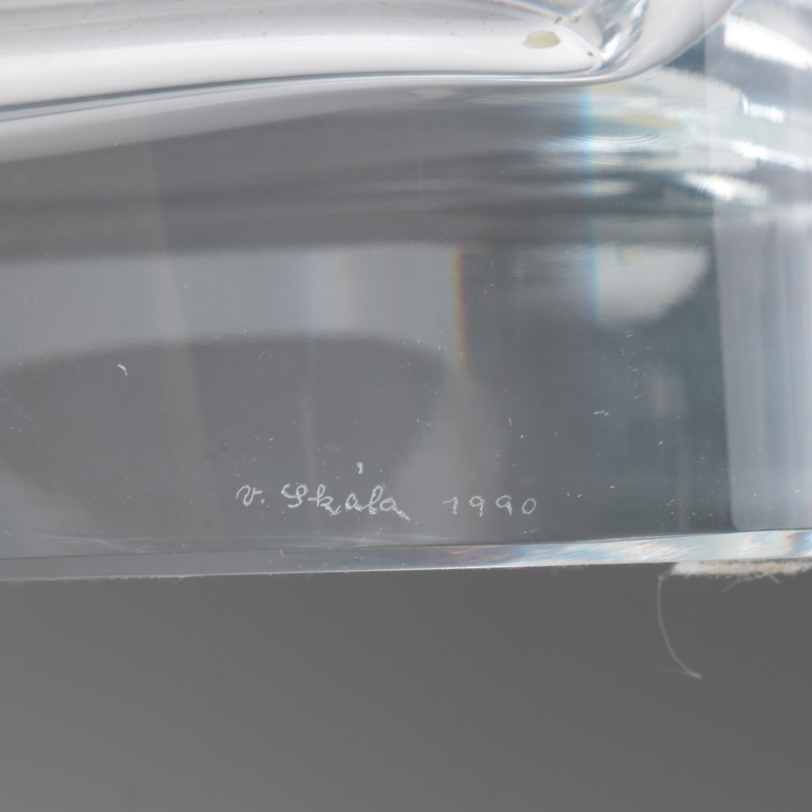 Vladimír Skála for Moser Peacock Engraved Bohemian Czech Crystal Vase, 1990