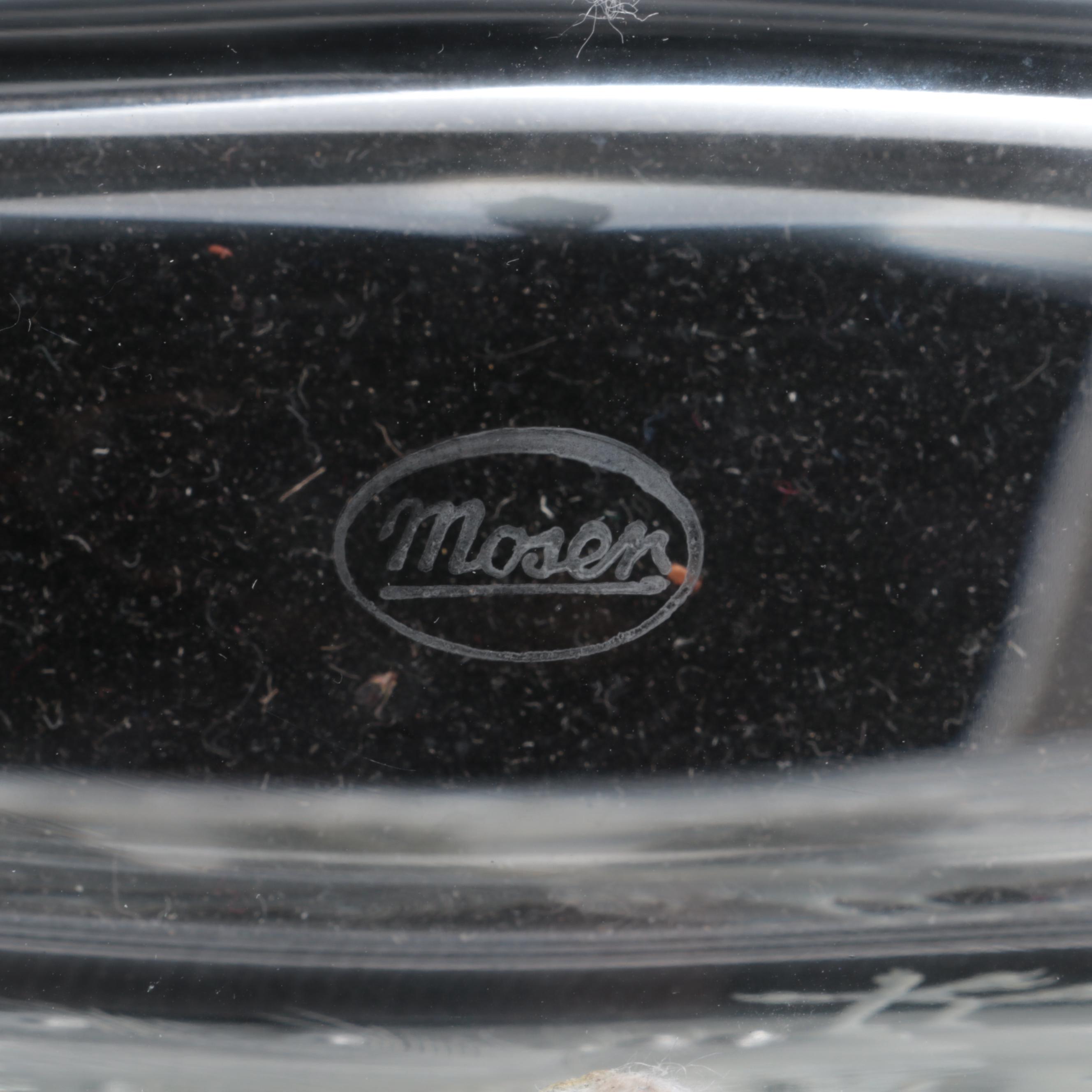 Vladimír Skála for Moser Peacock Engraved Bohemian Czech Crystal Vase, 1990