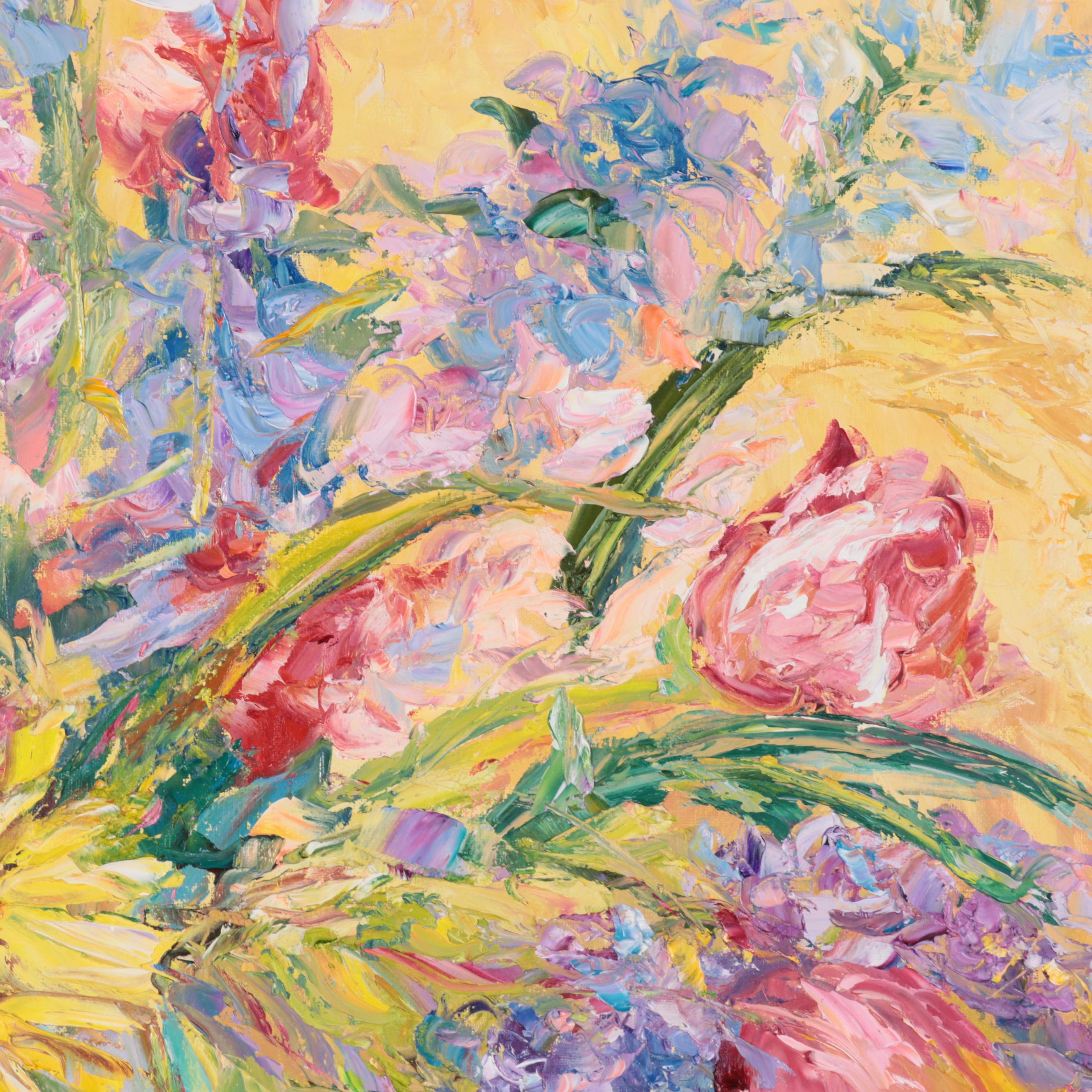 Karen Rolfes Impasto Oil Painting of Floral Still Life, Late 20th Century