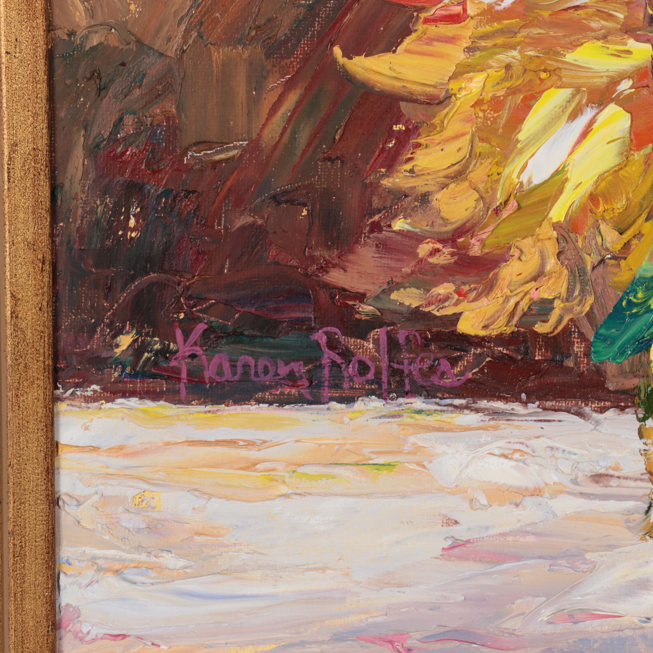 Karen Rolfes Impasto Oil Painting of Floral Still Life, Late 20th Century