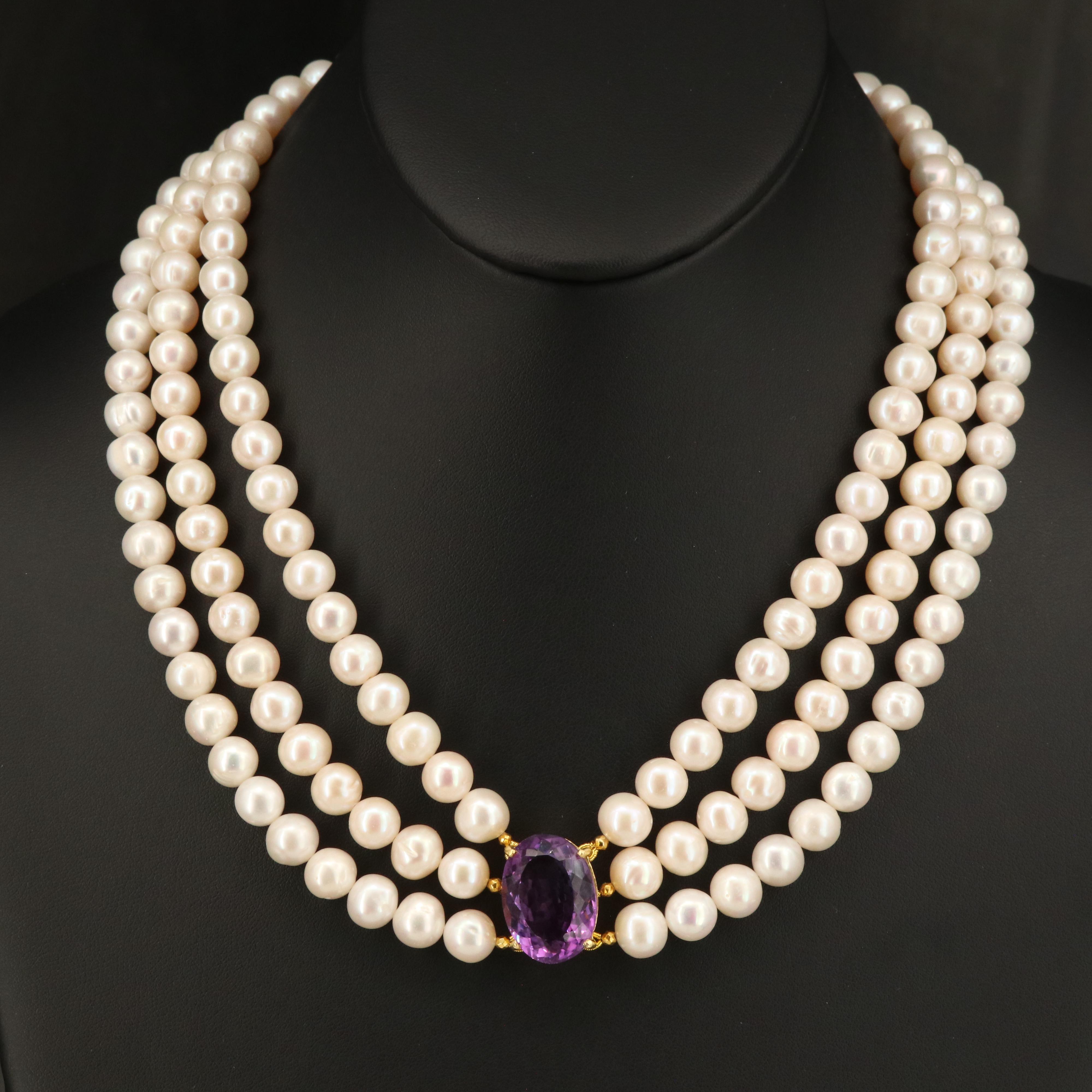 Sterling Amethyst and Pearl Necklace