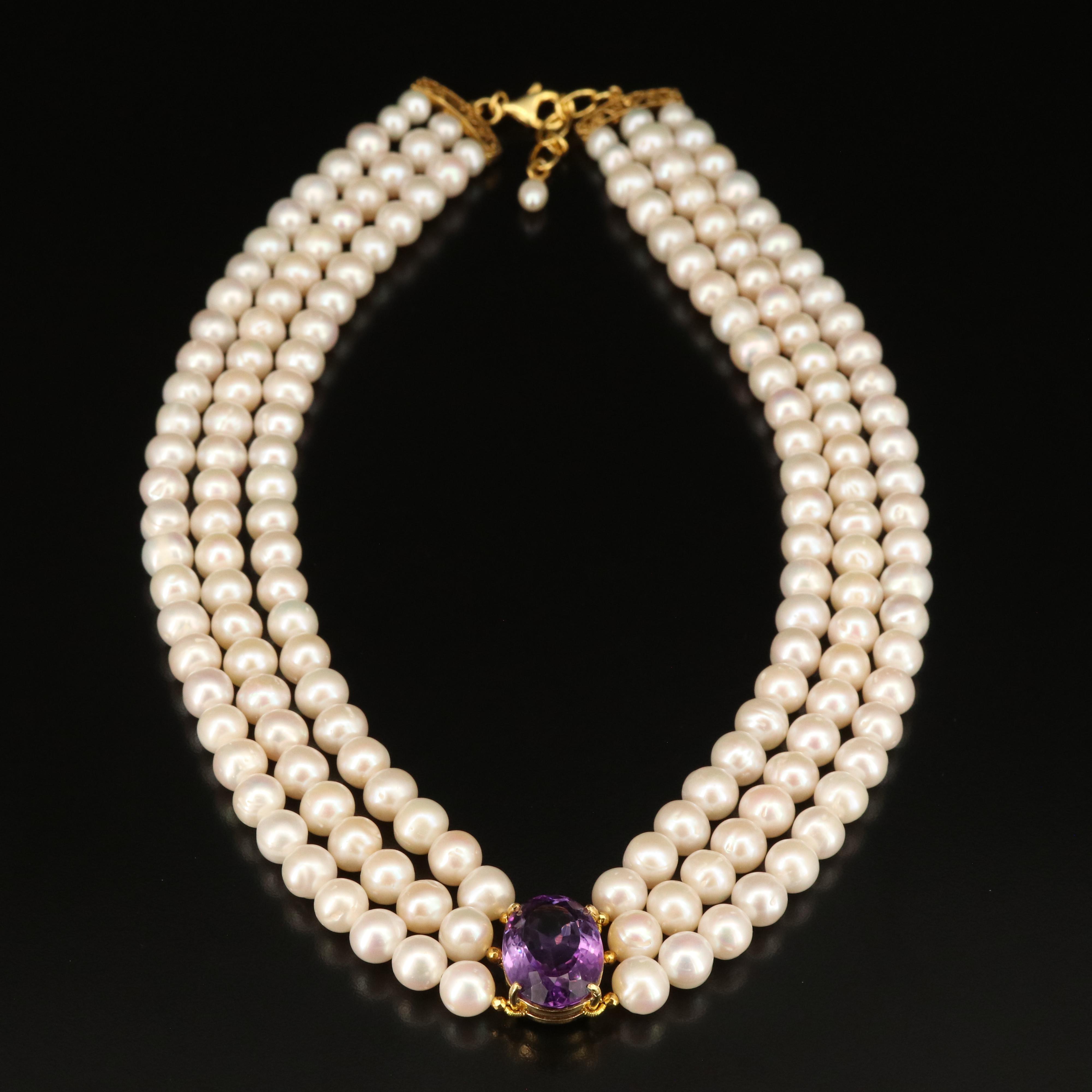 Sterling Amethyst and Pearl Necklace