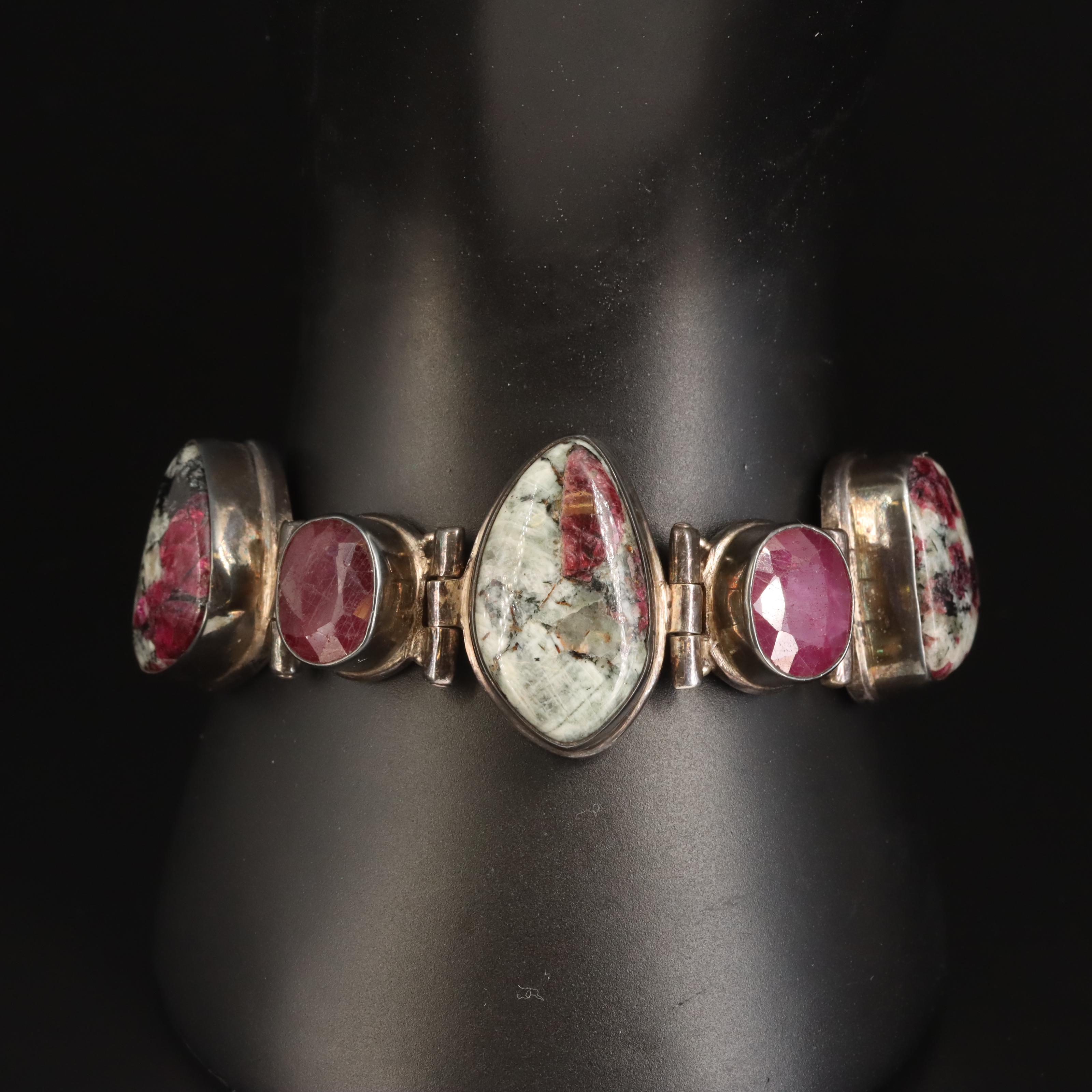 Sterling Tourmaline and Corundum Bracelet