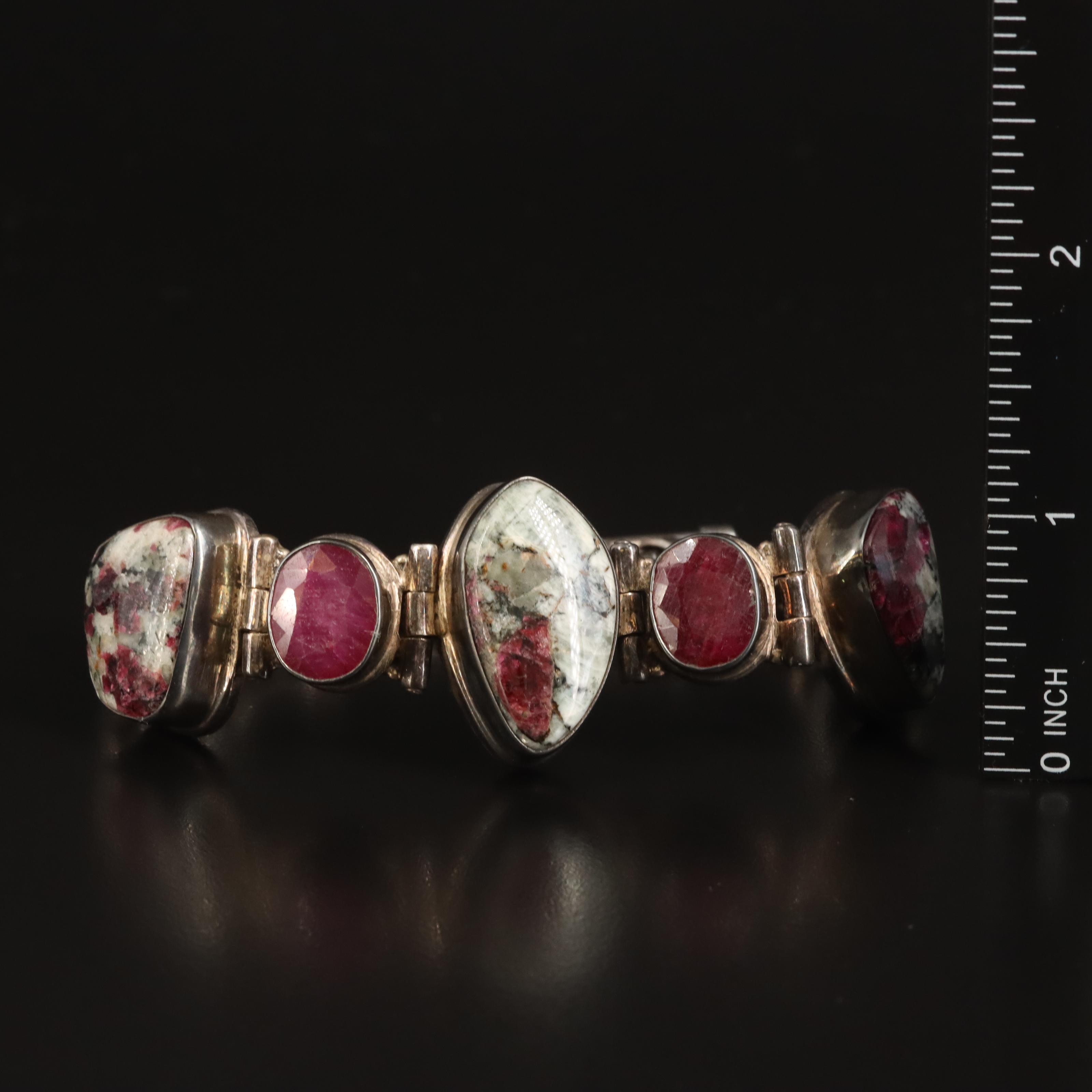 Sterling Tourmaline and Corundum Bracelet