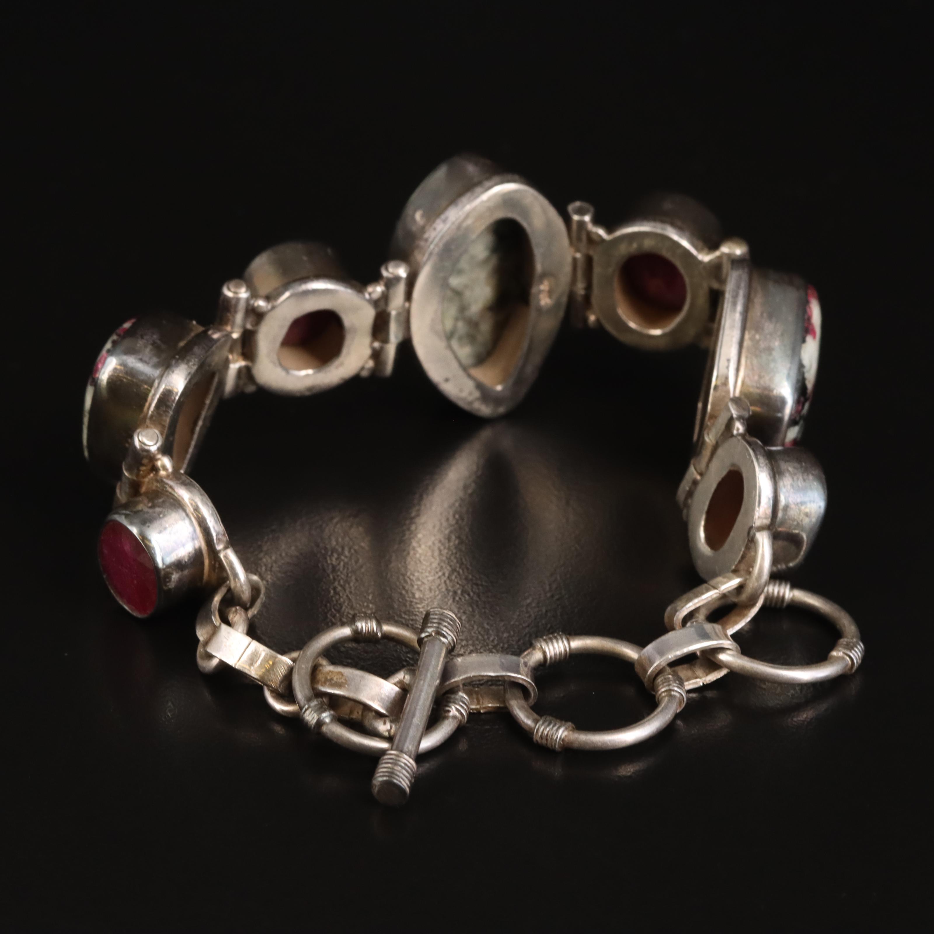 Sterling Tourmaline and Corundum Bracelet