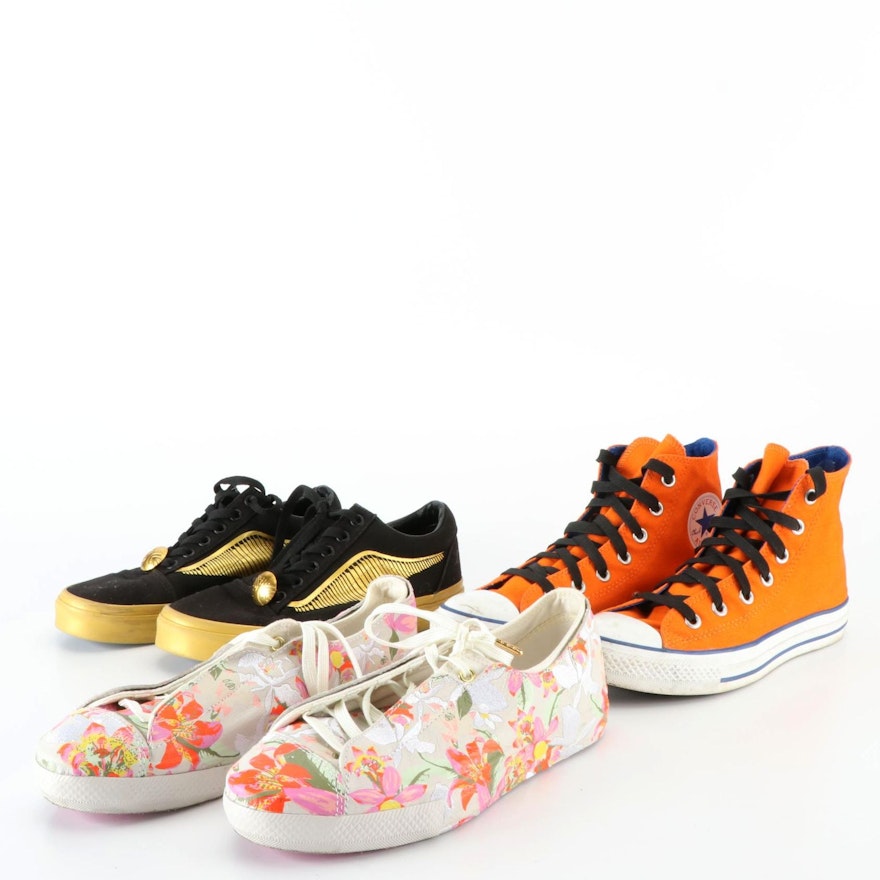 Converse Floral Sneakers and Orange High-Tops with Vans "Harry Potter" Sneakers