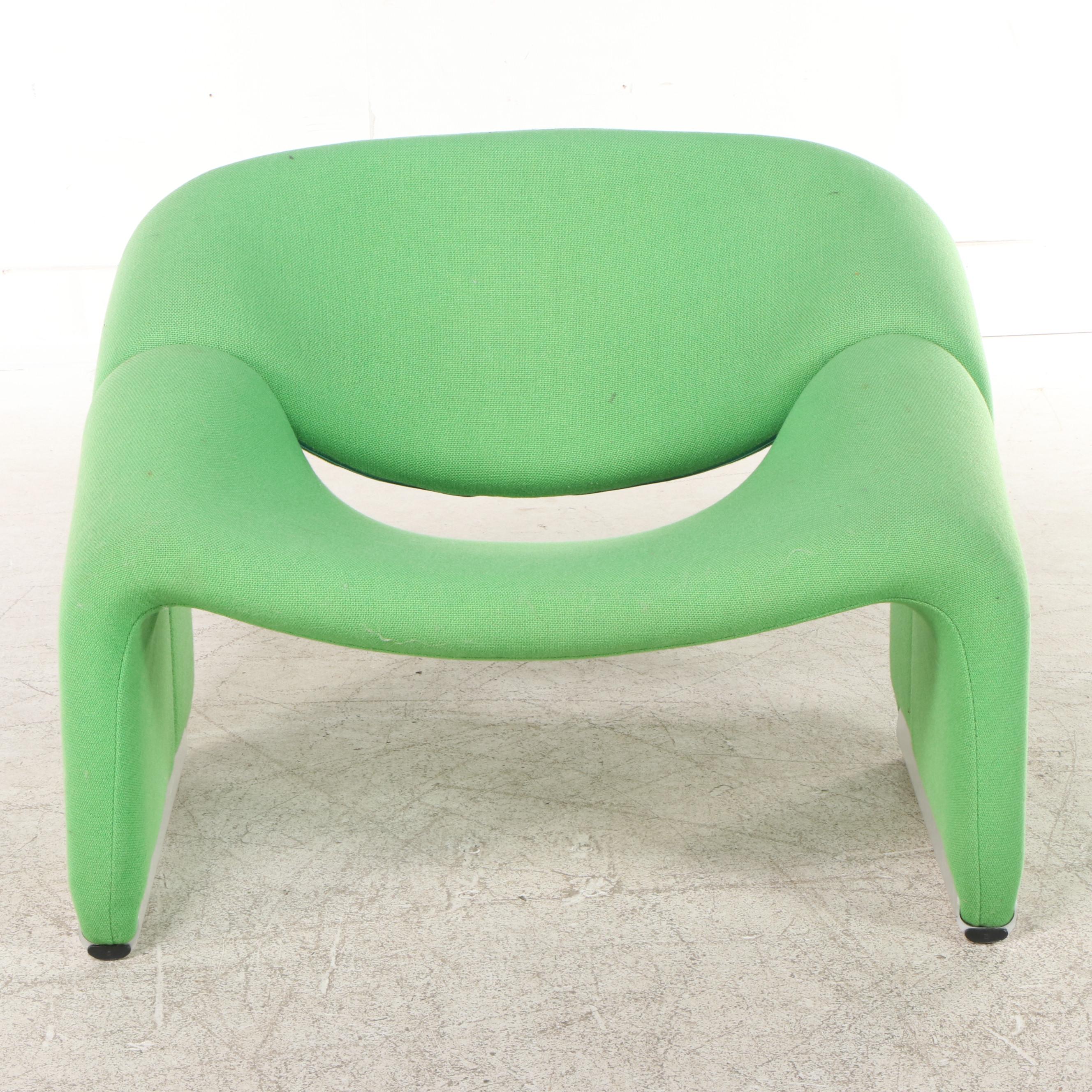 Pierre Paulin "Groovy" Modernist Green Wool, Steel and Aluminum Lounge Chair