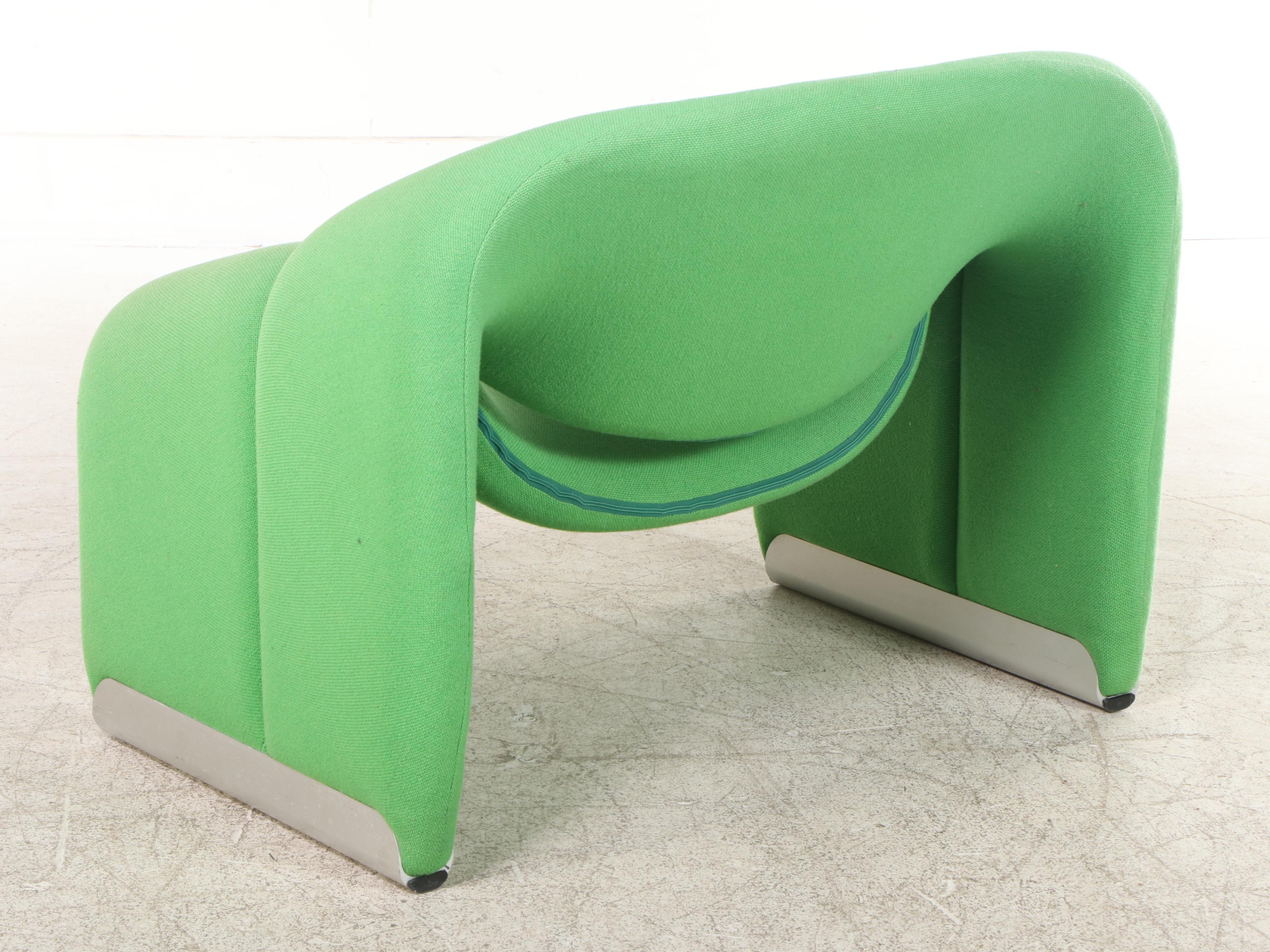 Pierre Paulin "Groovy" Modernist Green Wool, Steel and Aluminum Lounge Chair