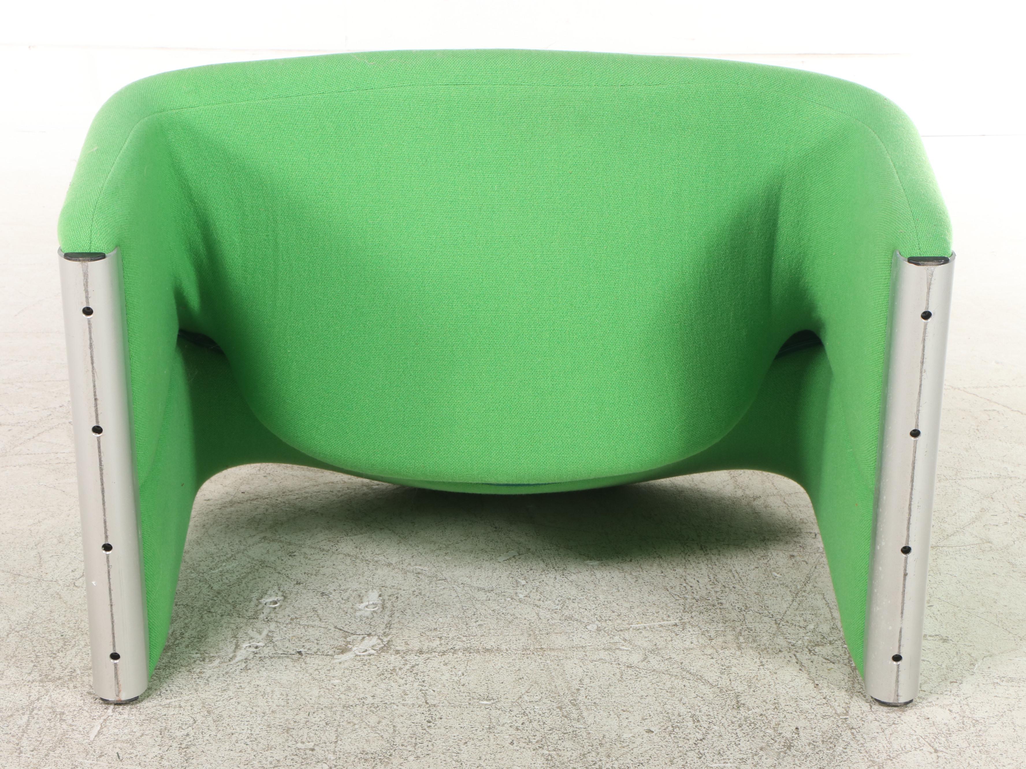 Pierre Paulin "Groovy" Modernist Green Wool, Steel and Aluminum Lounge Chair