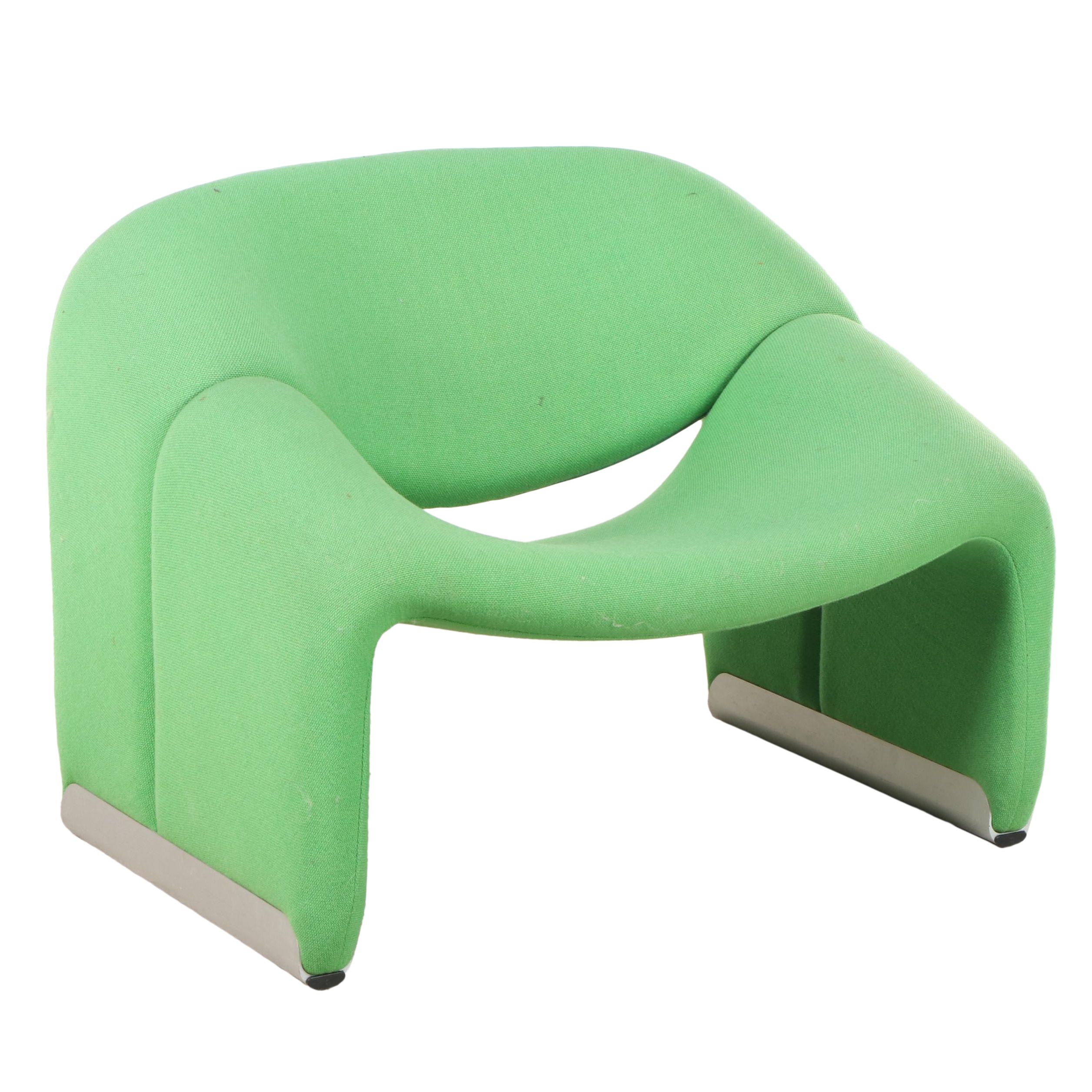 Pierre Paulin "Groovy" Modernist Green Wool, Steel and Aluminum Lounge Chair