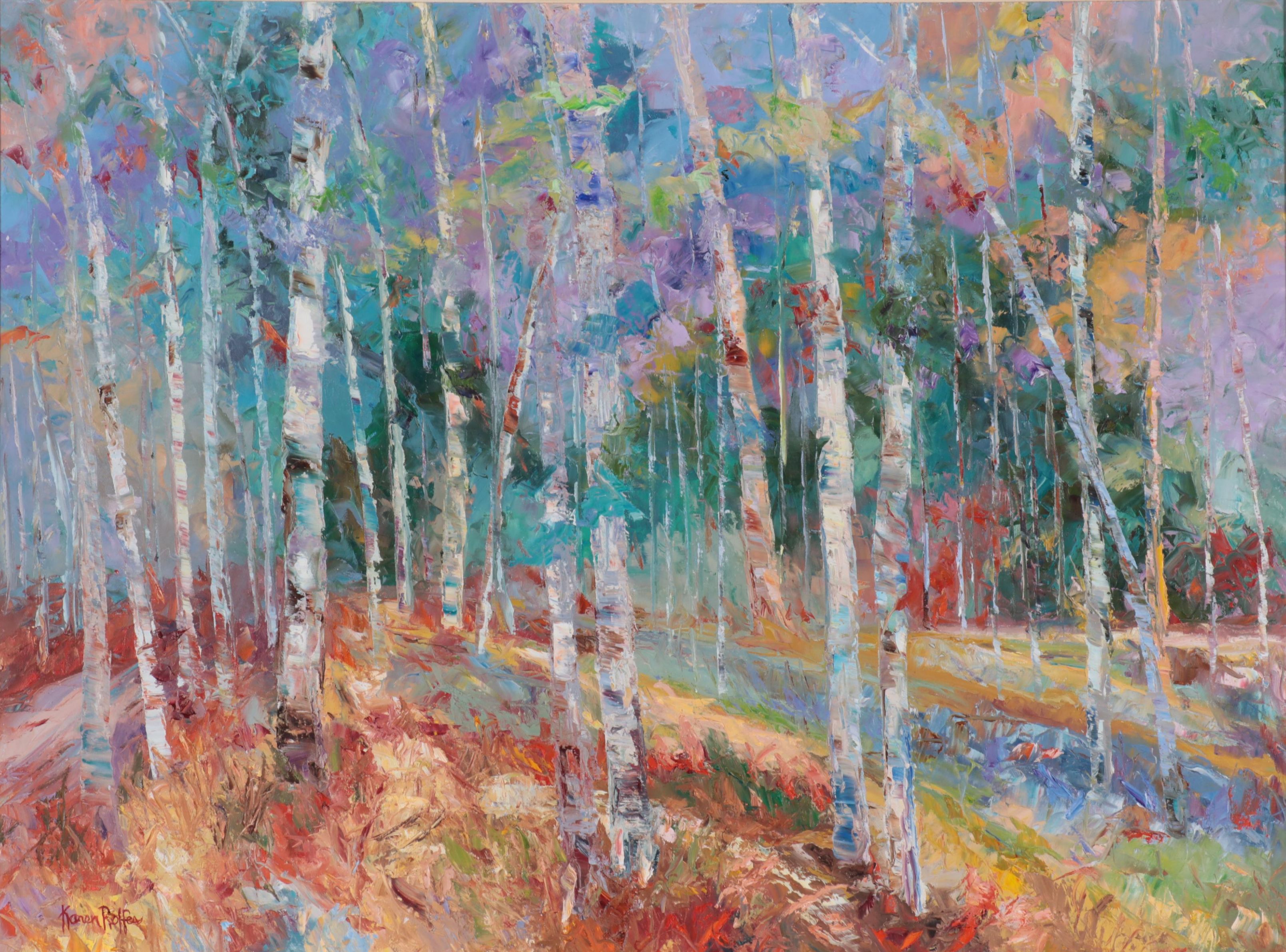 Karen Rolfes Large-Scale Impasto Oil Painting of Forest, Late 20th Century