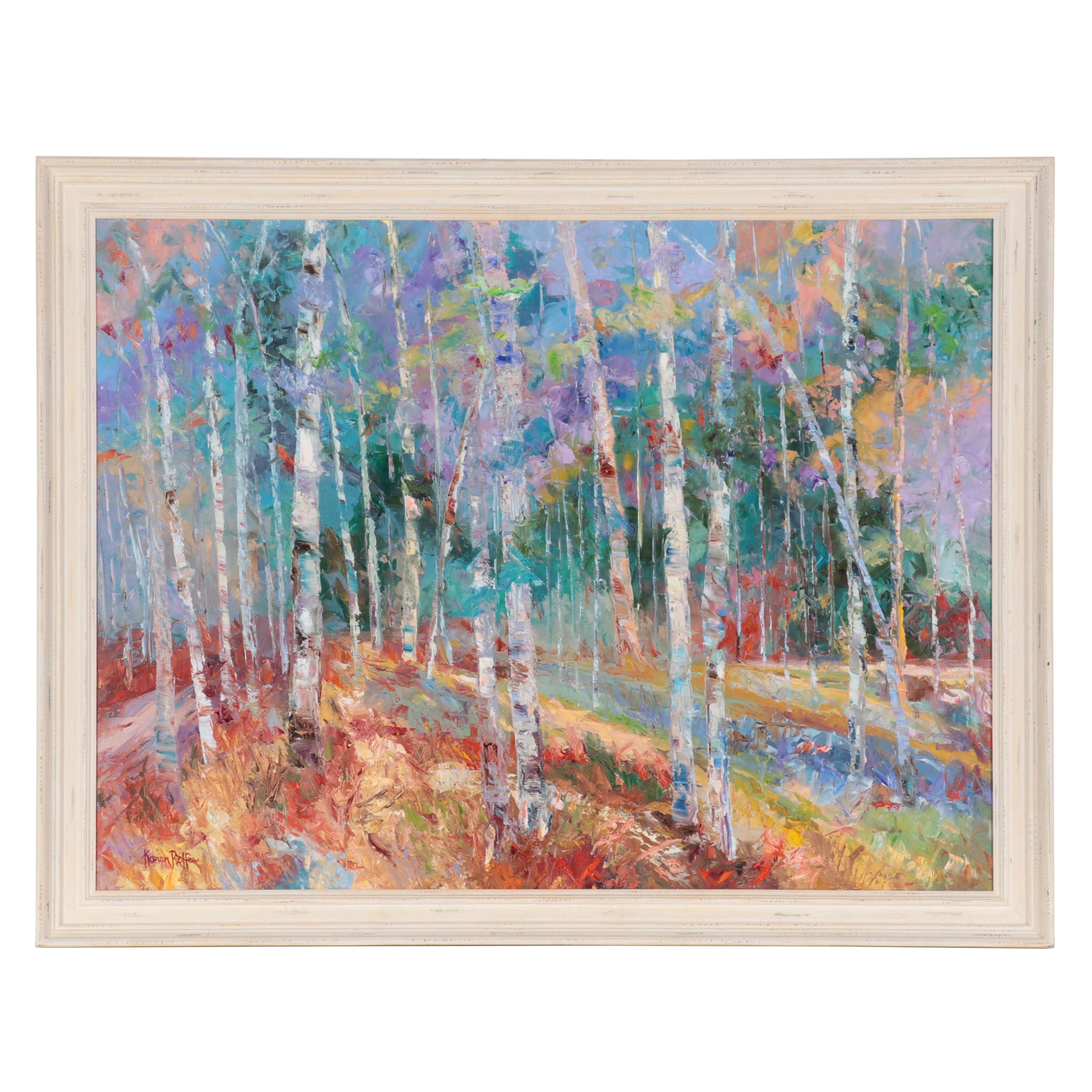Karen Rolfes Large-Scale Impasto Oil Painting of Forest, Late 20th Century