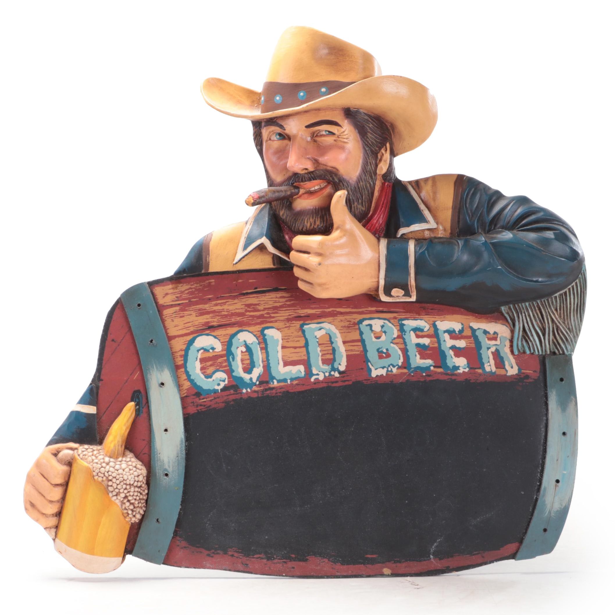 Cold Beer Cowboy with Beer Keg Chalkboard Wall Sign