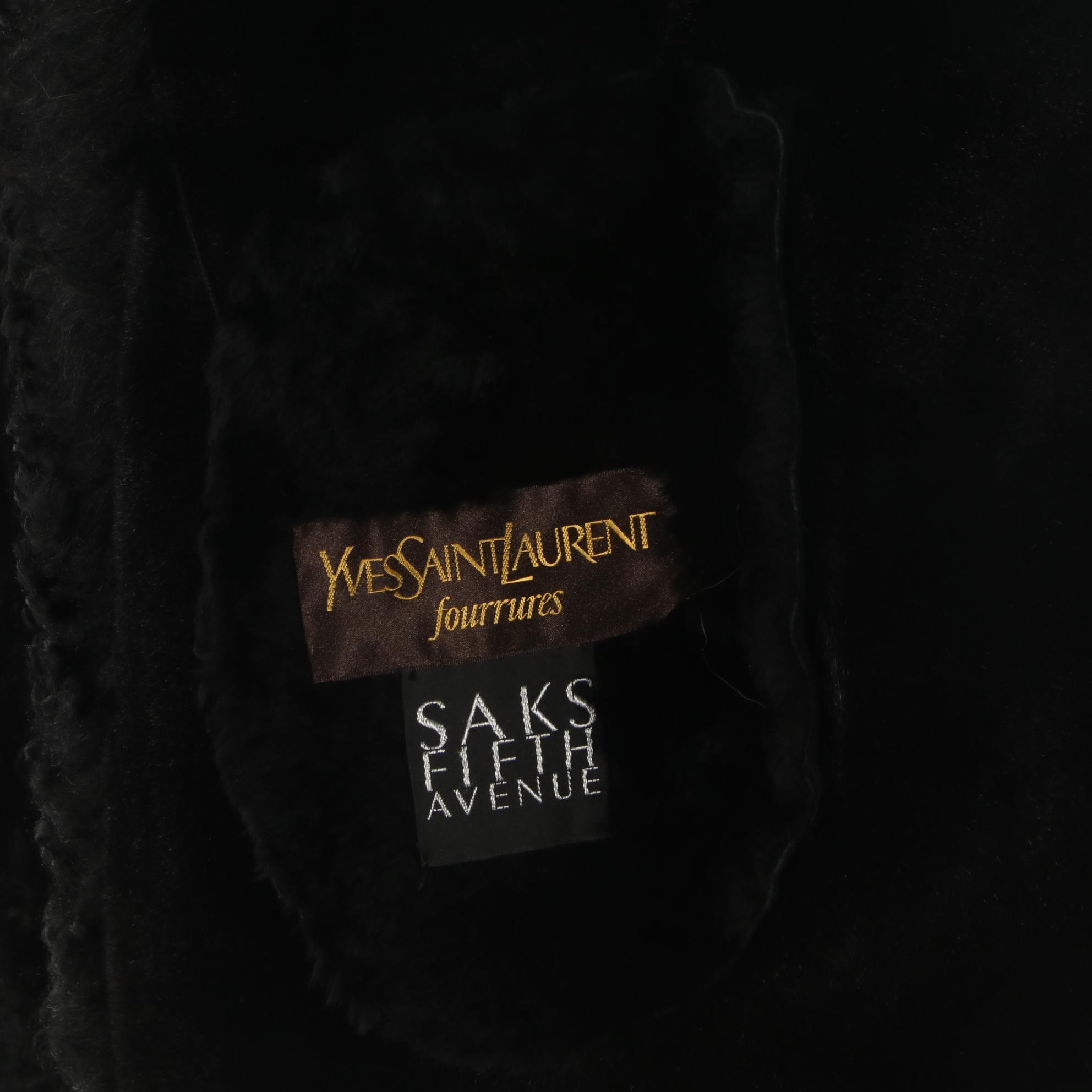 Yves Saint Laurent Fourrures Black Shearling Coat with Tibetan Lamb Fur Trim