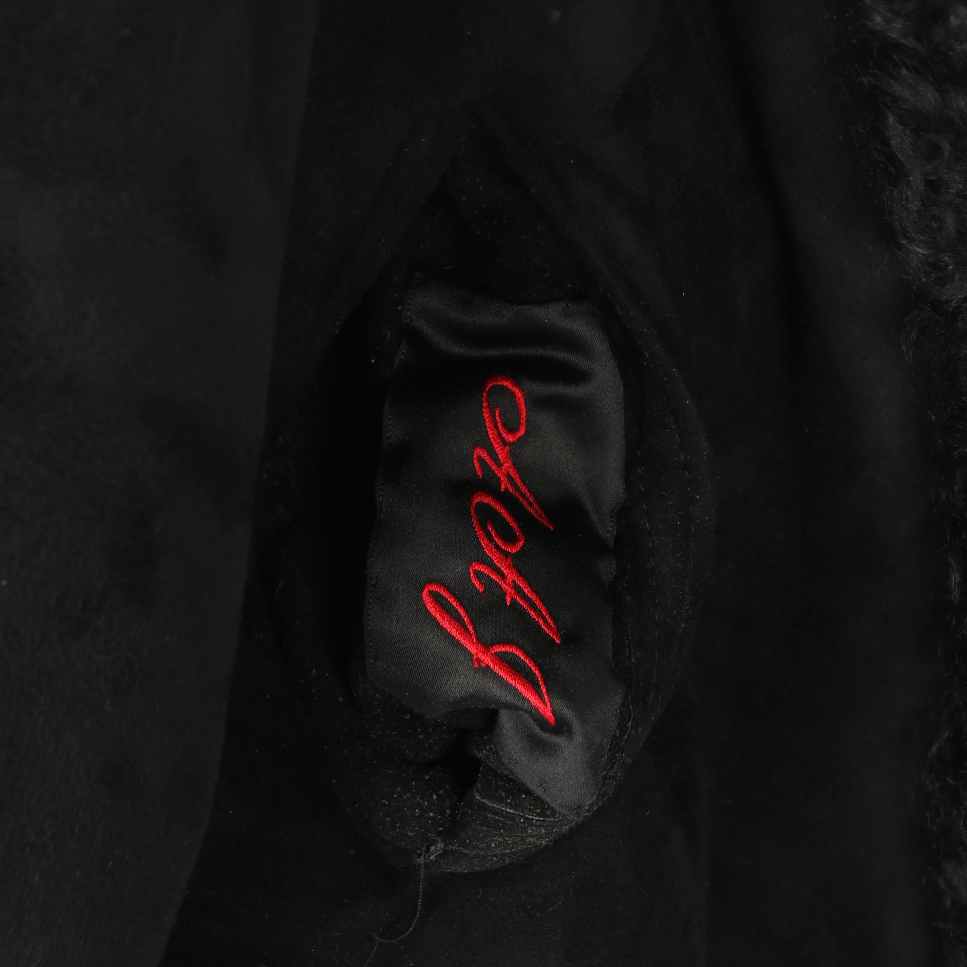 Yves Saint Laurent Fourrures Black Shearling Coat with Tibetan Lamb Fur Trim