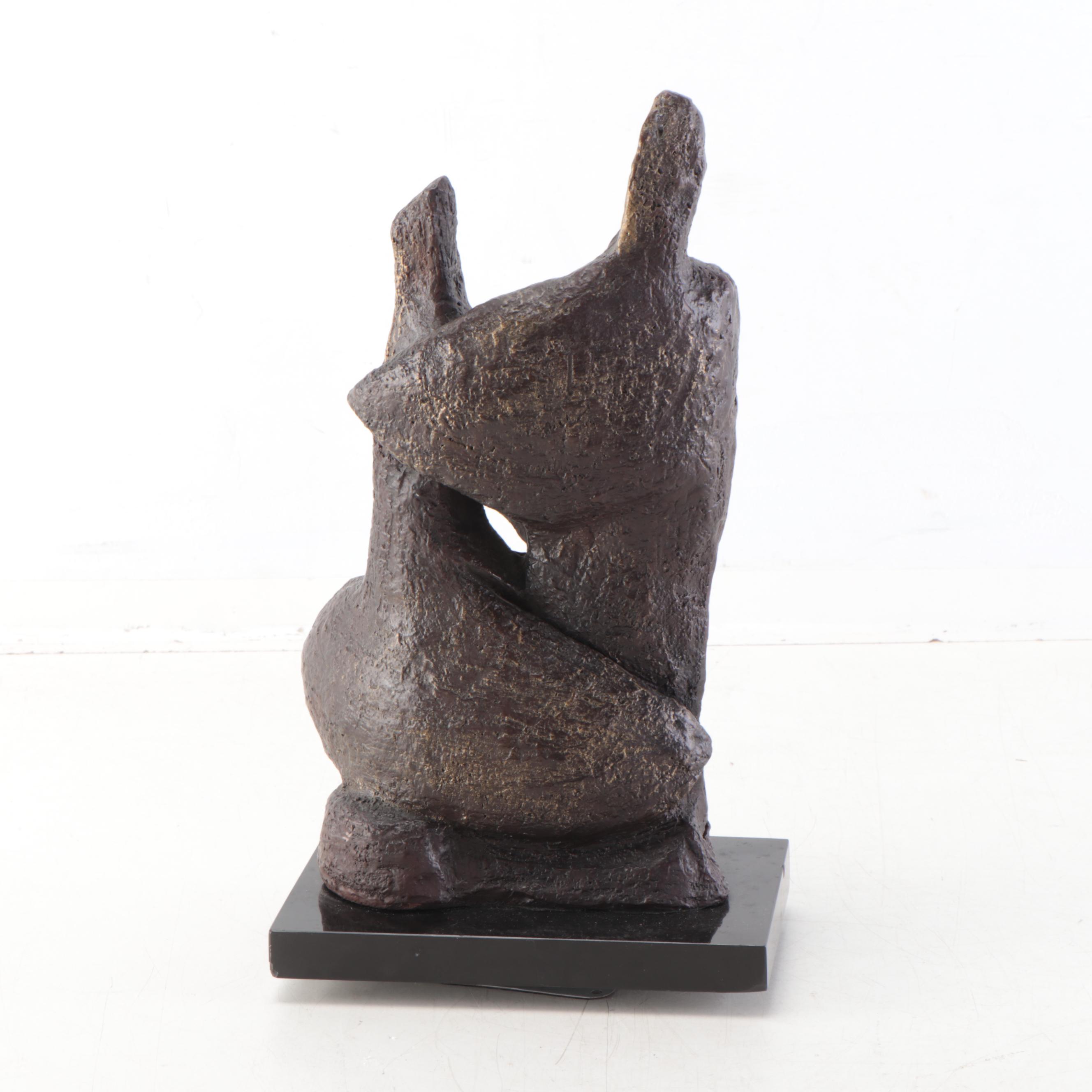 Abstract Bronze Sculpture of Embracing Figures, Mid-20th Century