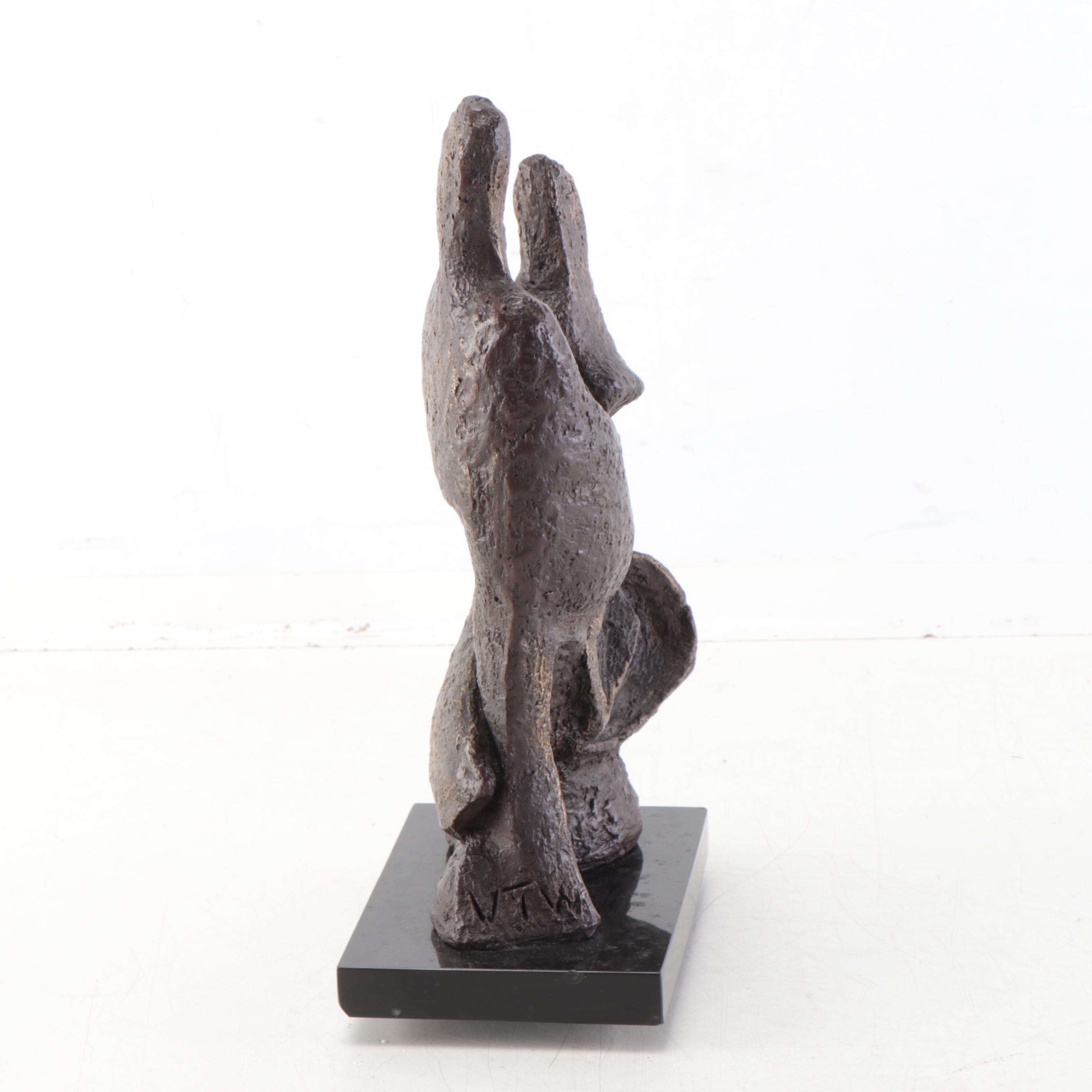 Abstract Bronze Sculpture of Embracing Figures, Mid-20th Century