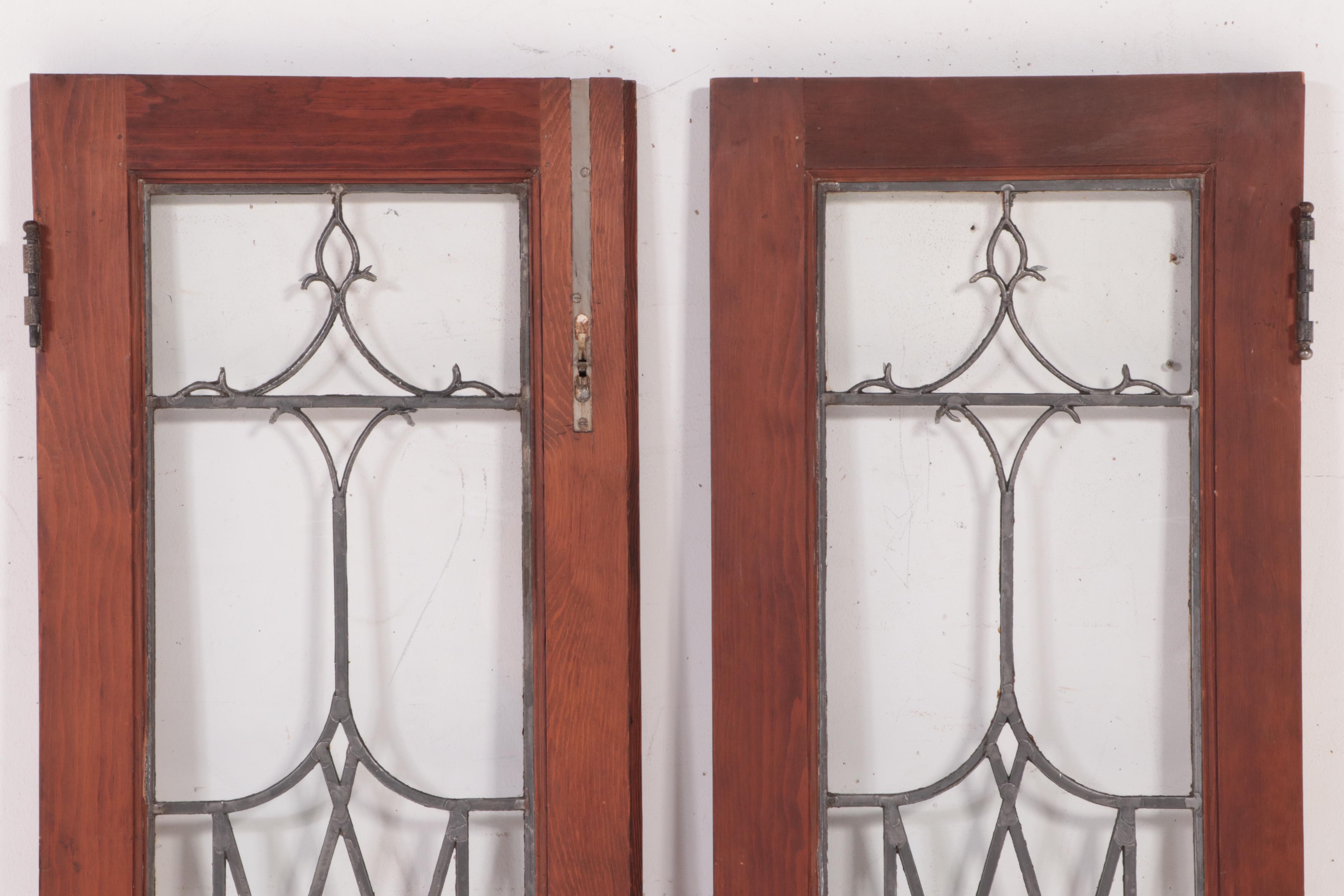 Pair of Leaded Glass French Doors