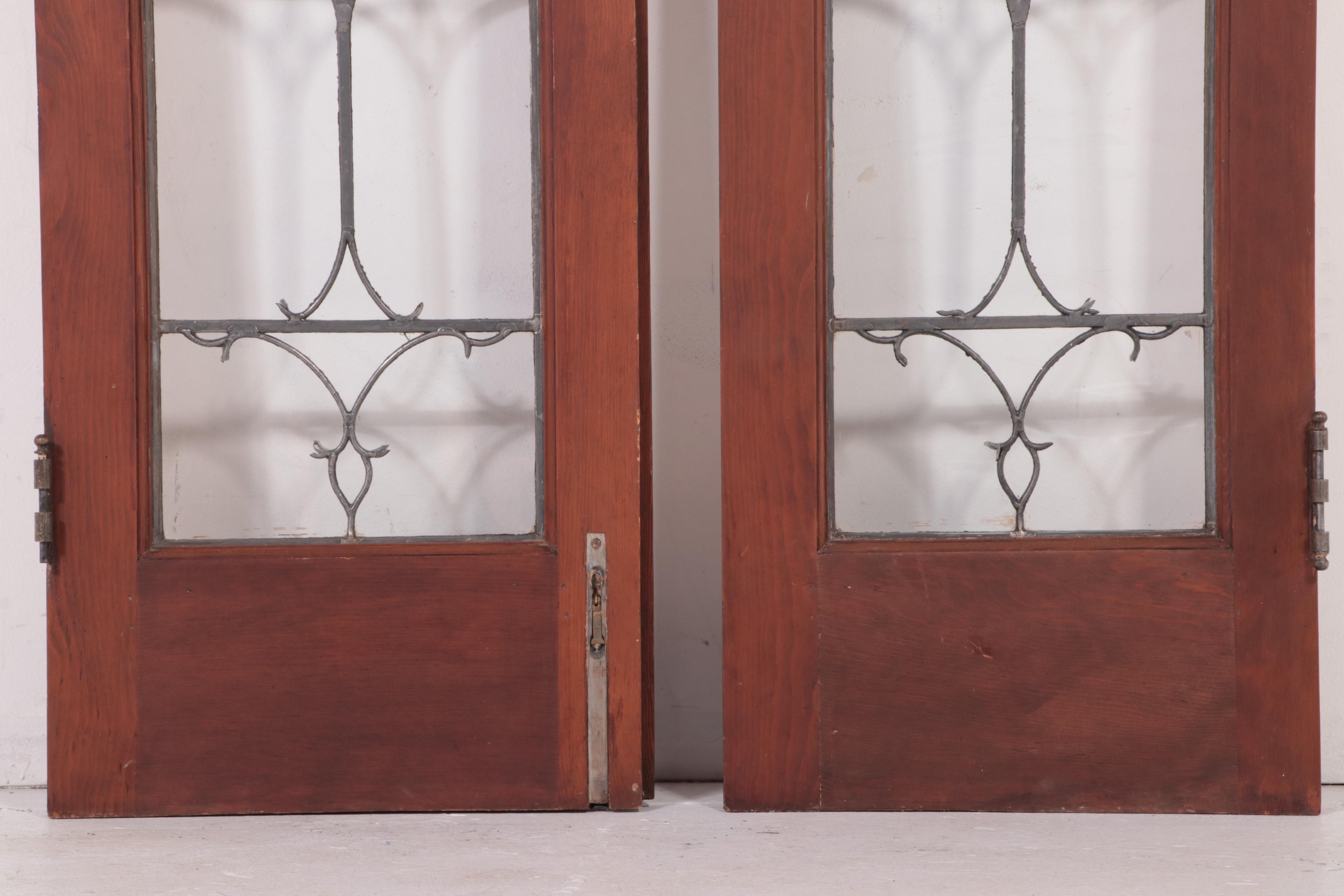 Pair of Leaded Glass French Doors