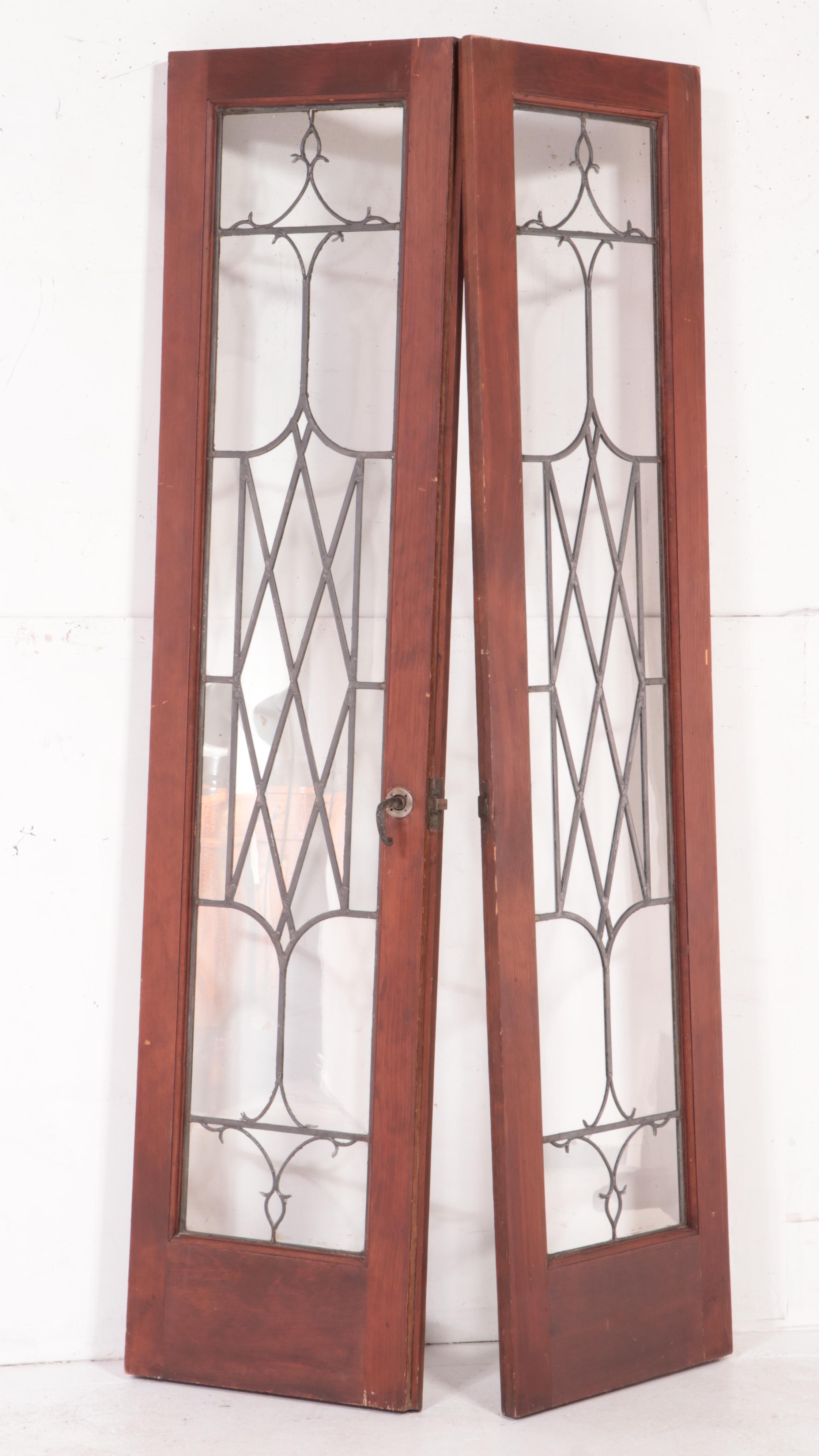 Pair of Leaded Glass French Doors
