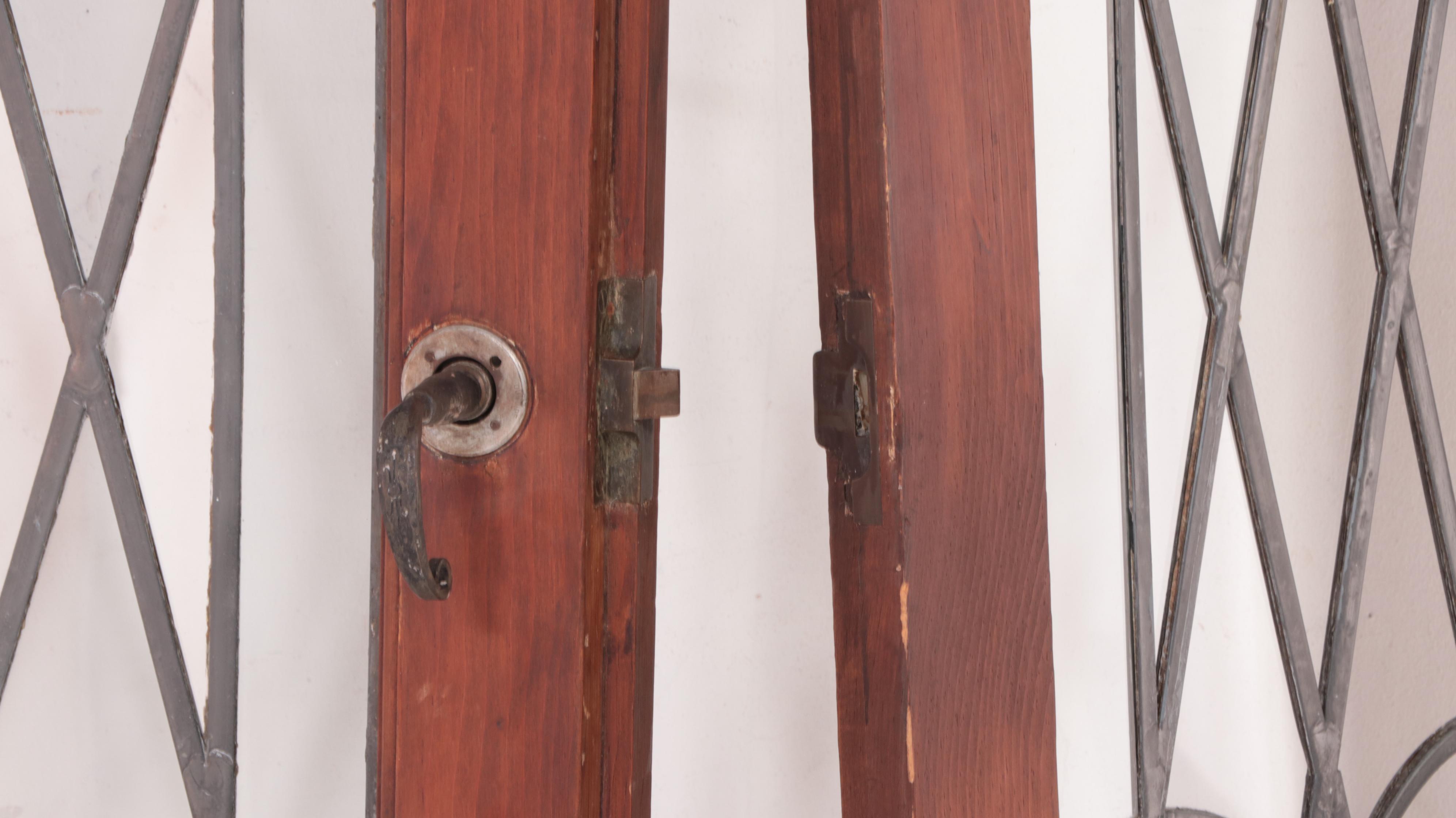 Pair of Leaded Glass French Doors