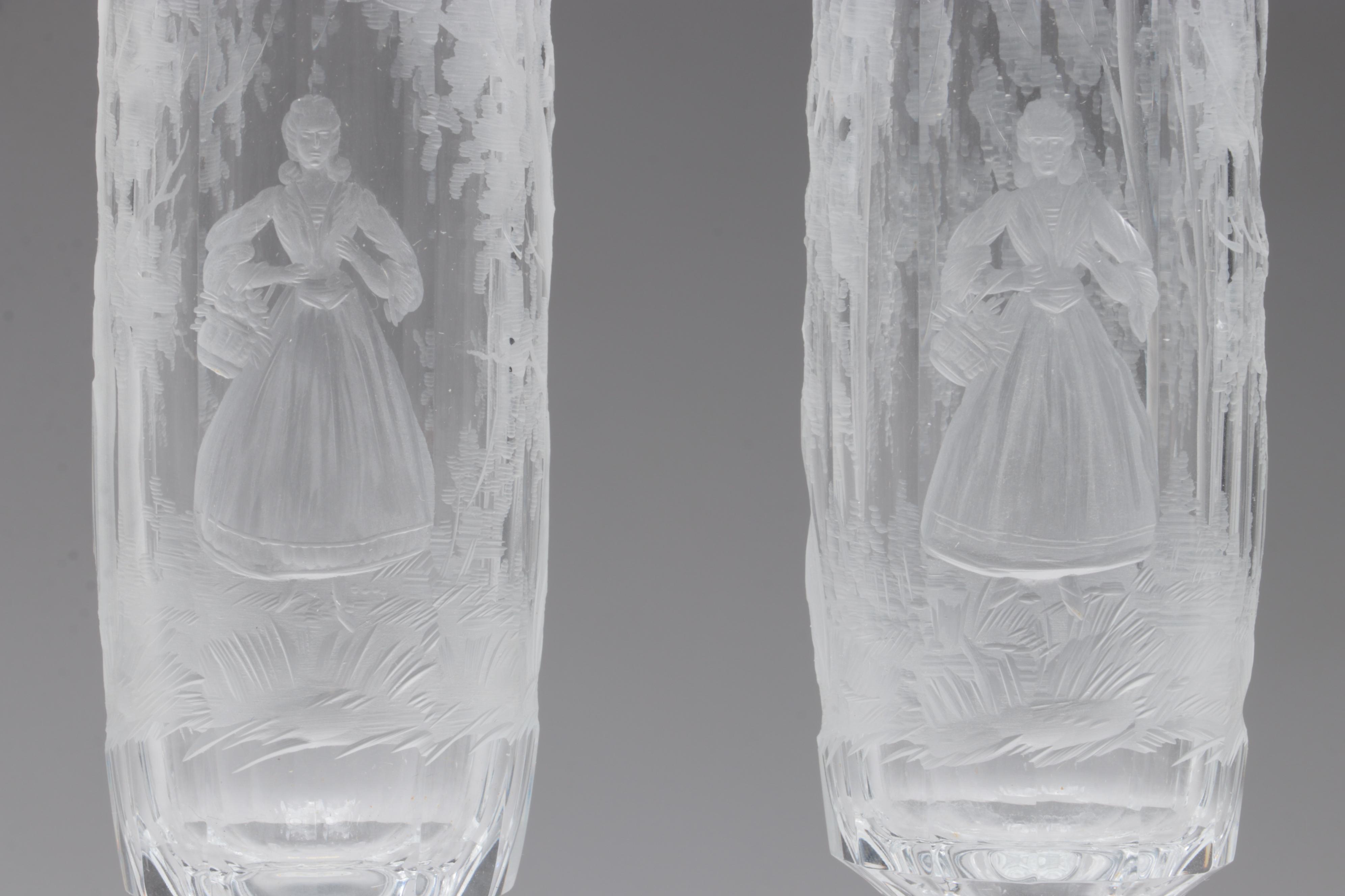 Moser "Maria Theresa" Cut and Engraved Czech Crystal Champagne Flutes