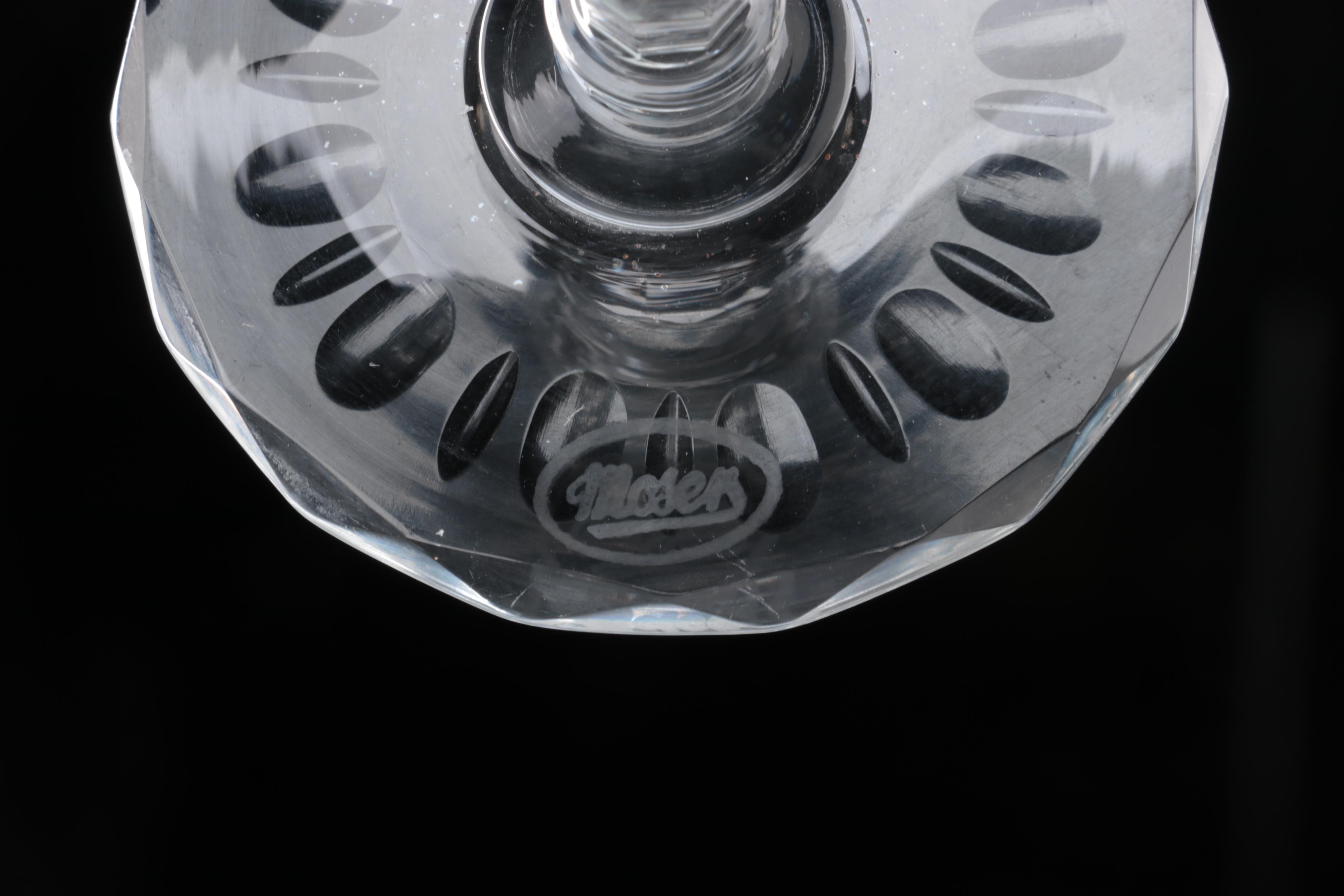 Moser "Maria Theresa" Cut and Engraved Czech Crystal Champagne Flutes