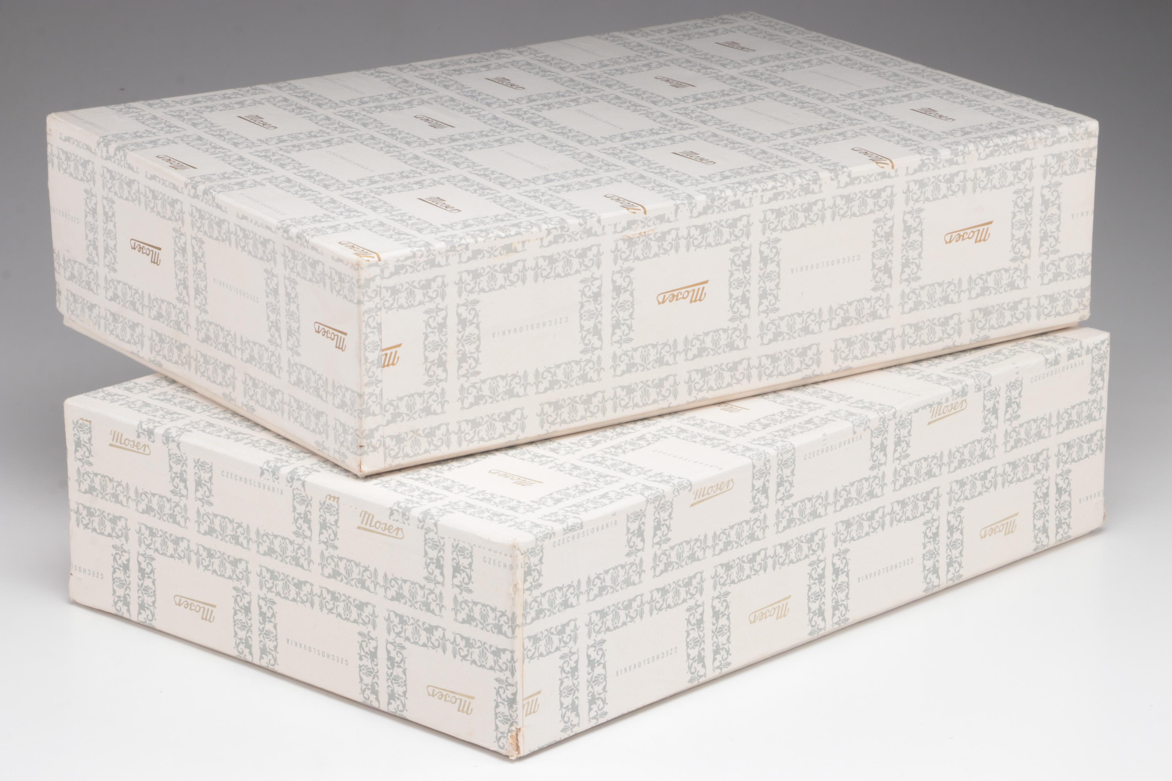 Moser "Maria Theresa" Cut and Engraved Czech Crystal Champagne Flutes