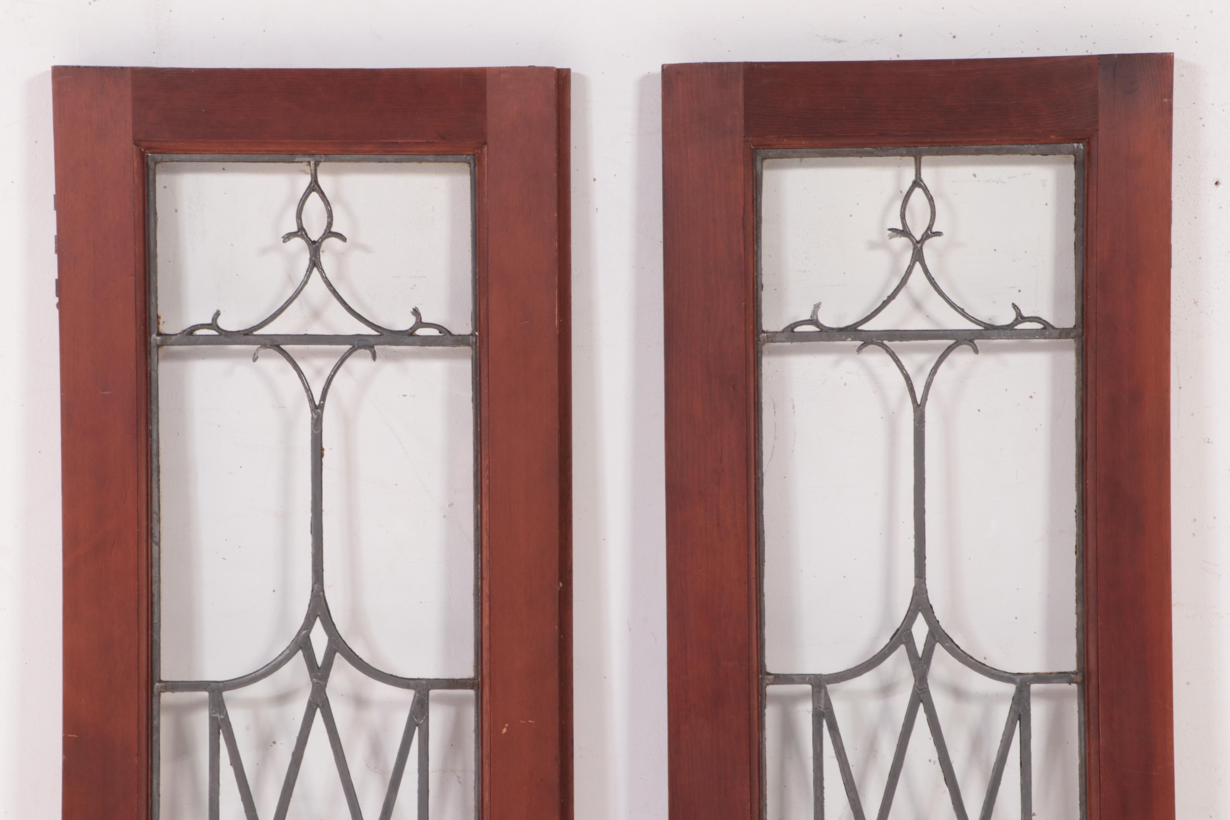 Pair of Leaded Glass French Doors