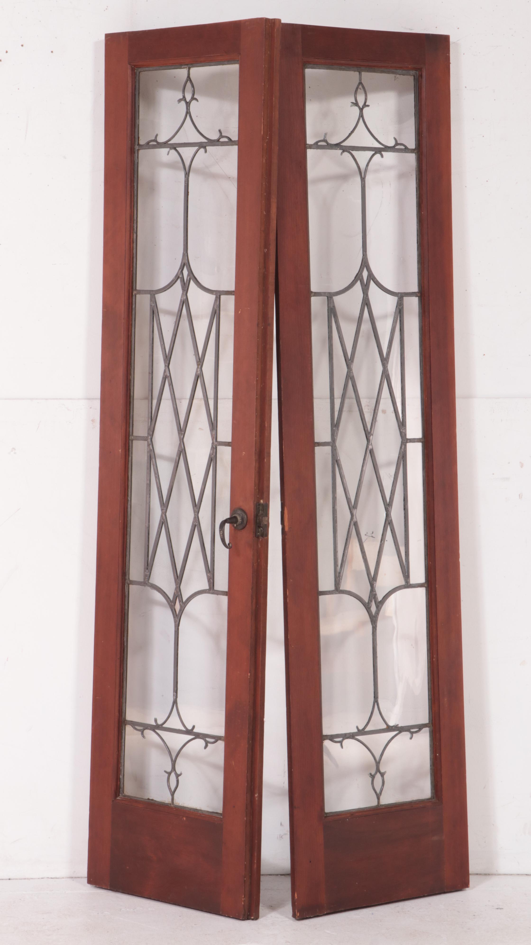 Pair of Leaded Glass French Doors