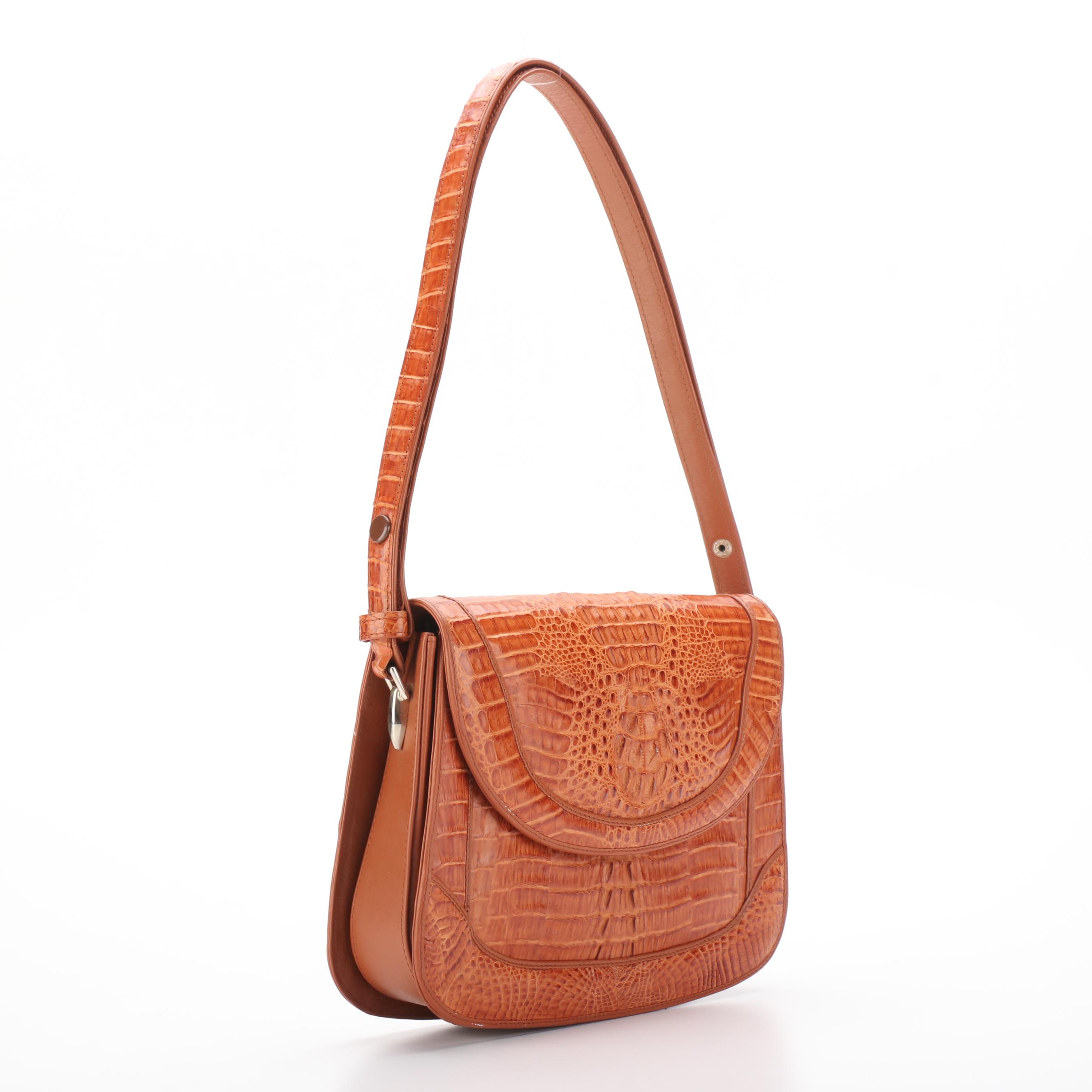 River Caiman Crocodile Skin Flap-Front Bag