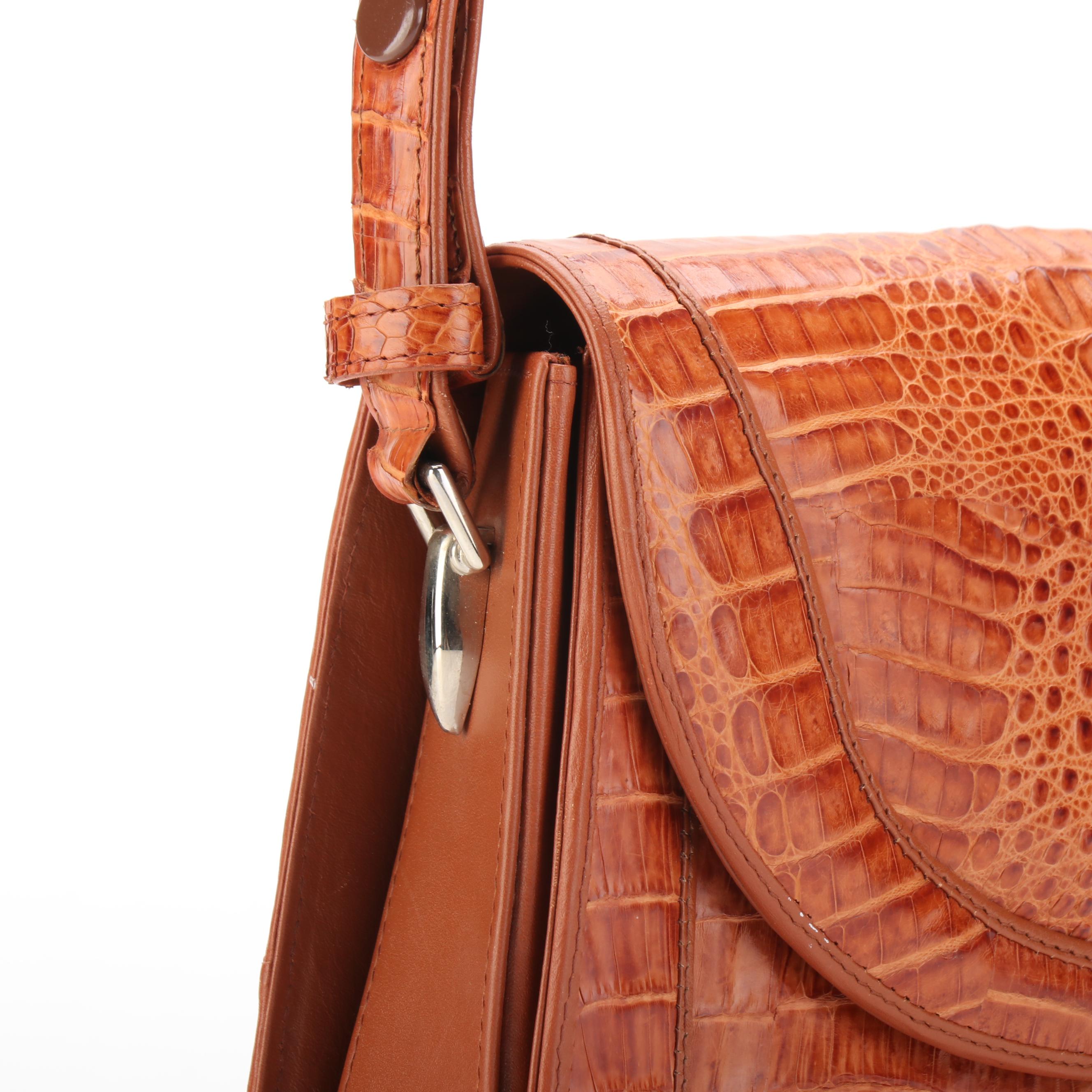 River Caiman Crocodile Skin Flap-Front Bag