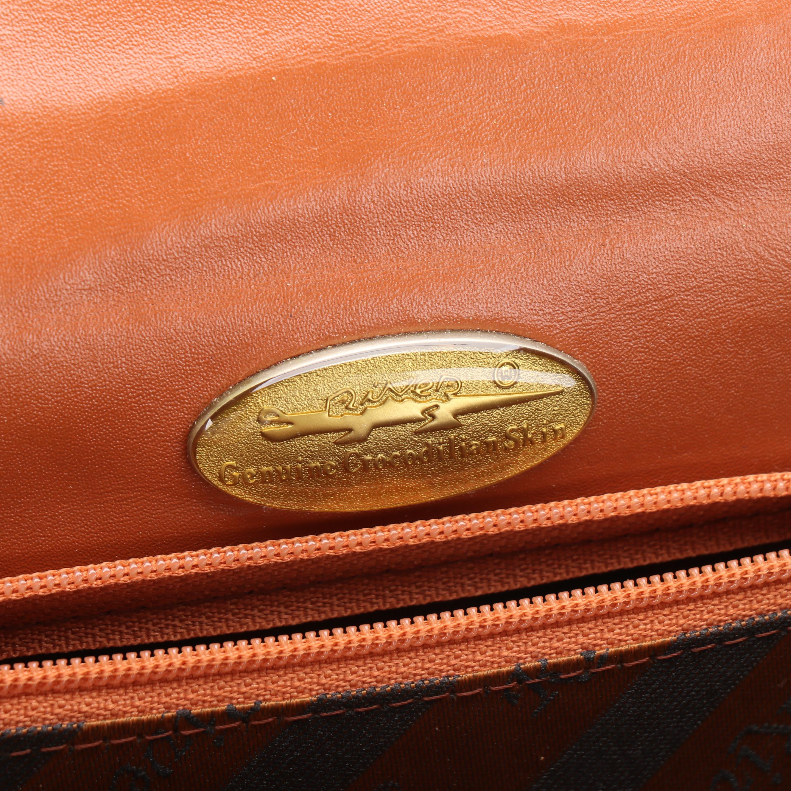 River Caiman Crocodile Skin Flap-Front Bag