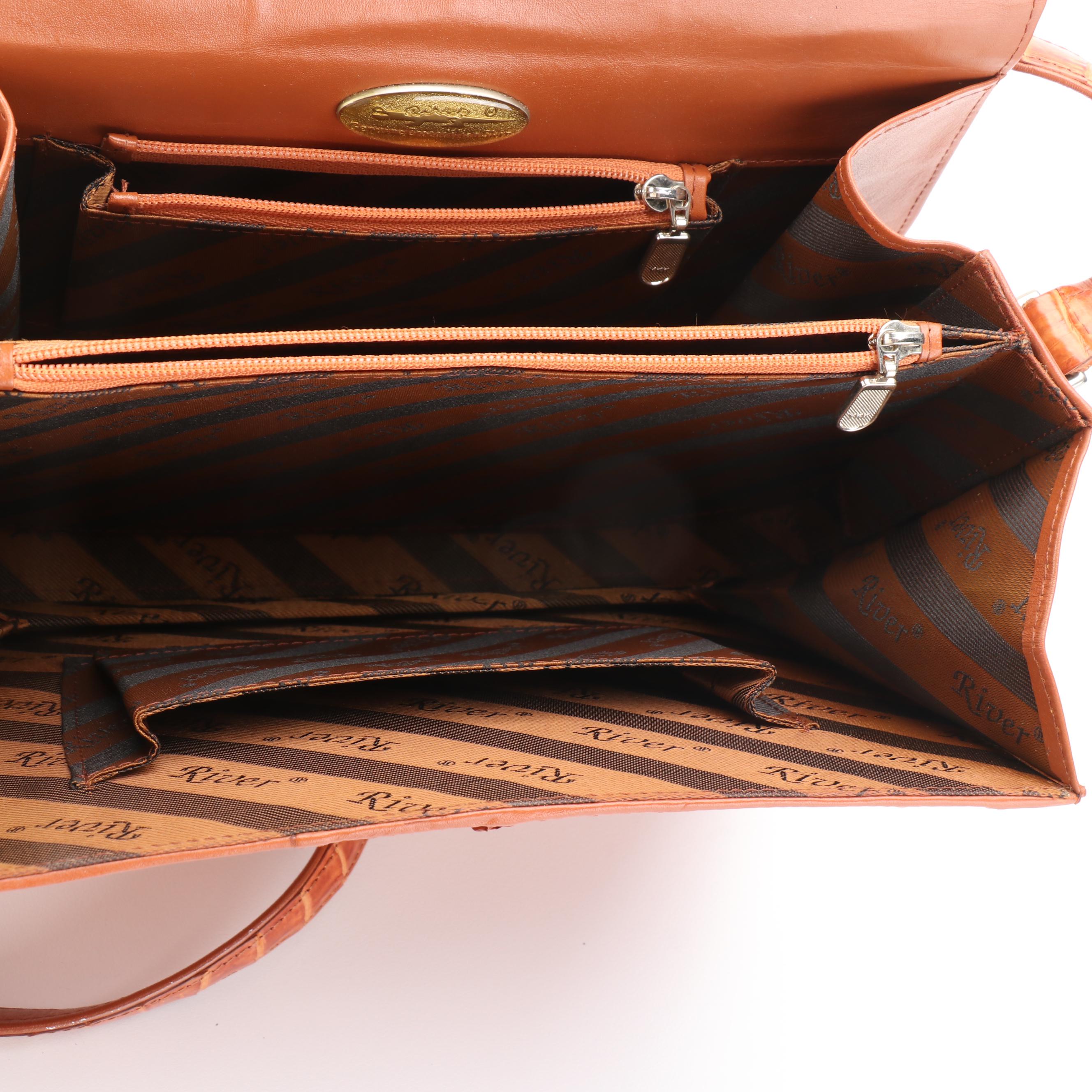 River Caiman Crocodile Skin Flap-Front Bag