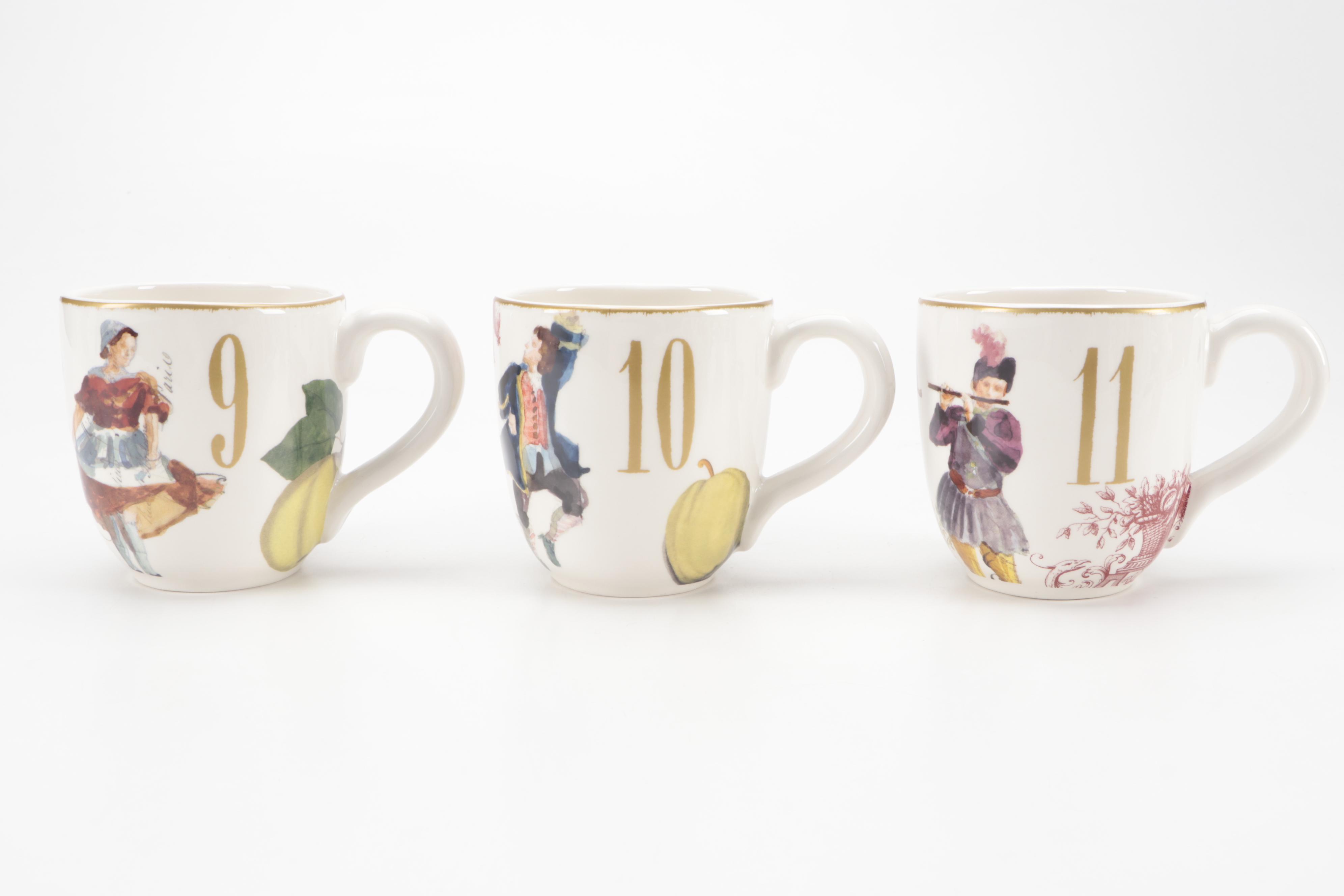 Williams-Sonoma "12 Days of Christmas" Three Tiered Server and Mugs