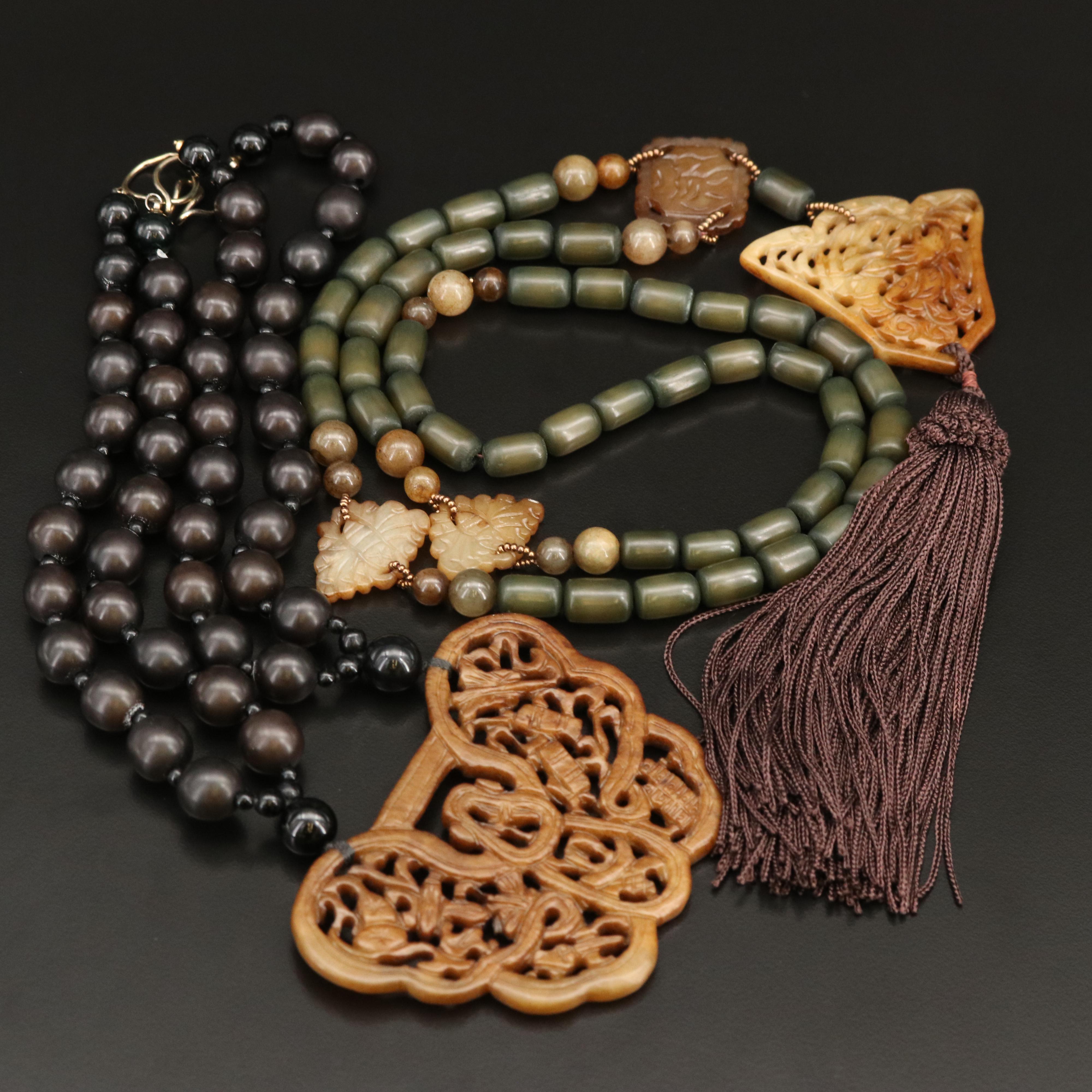 Necklaces Including Serpentine, Black Onyx and Wood