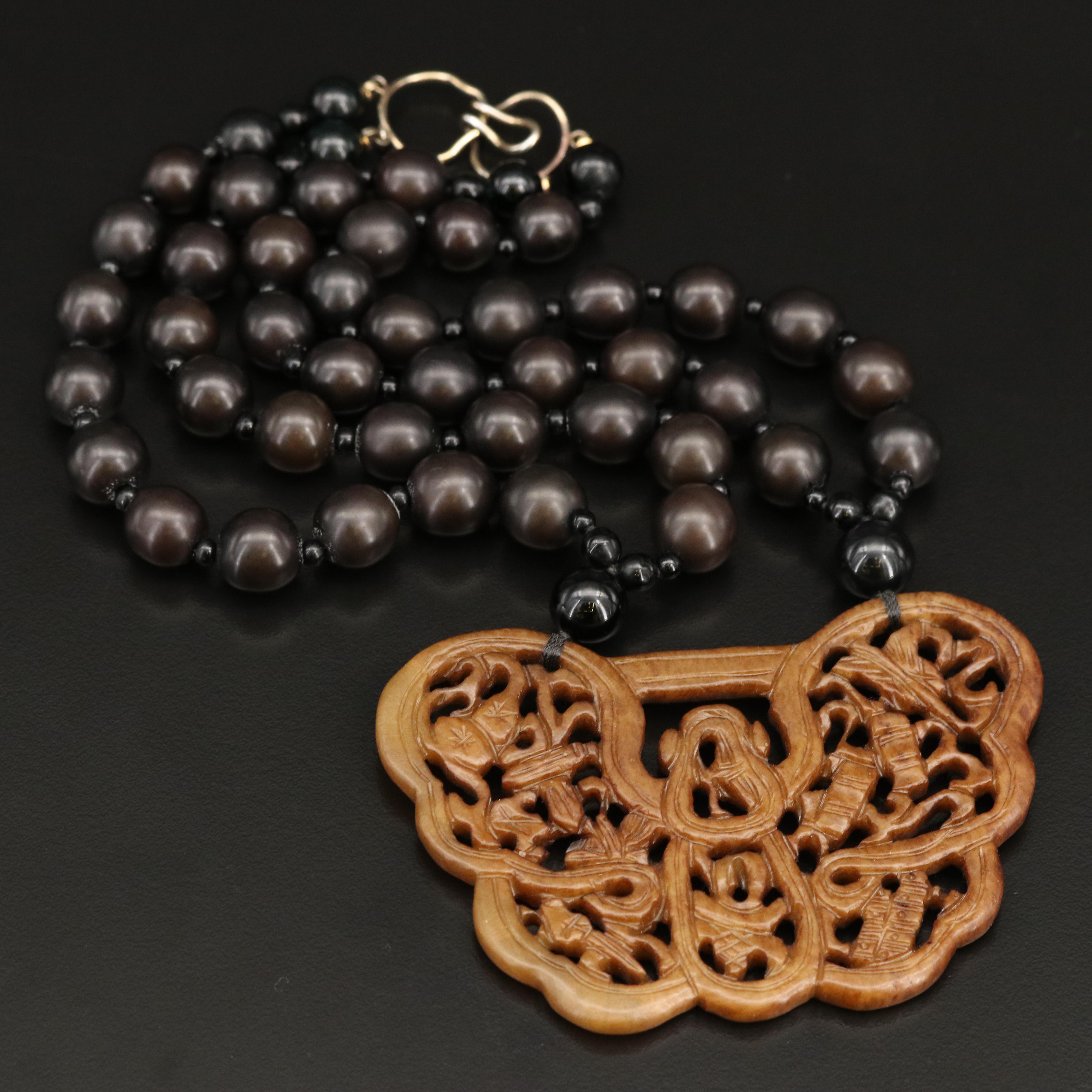 Necklaces Including Serpentine, Black Onyx and Wood