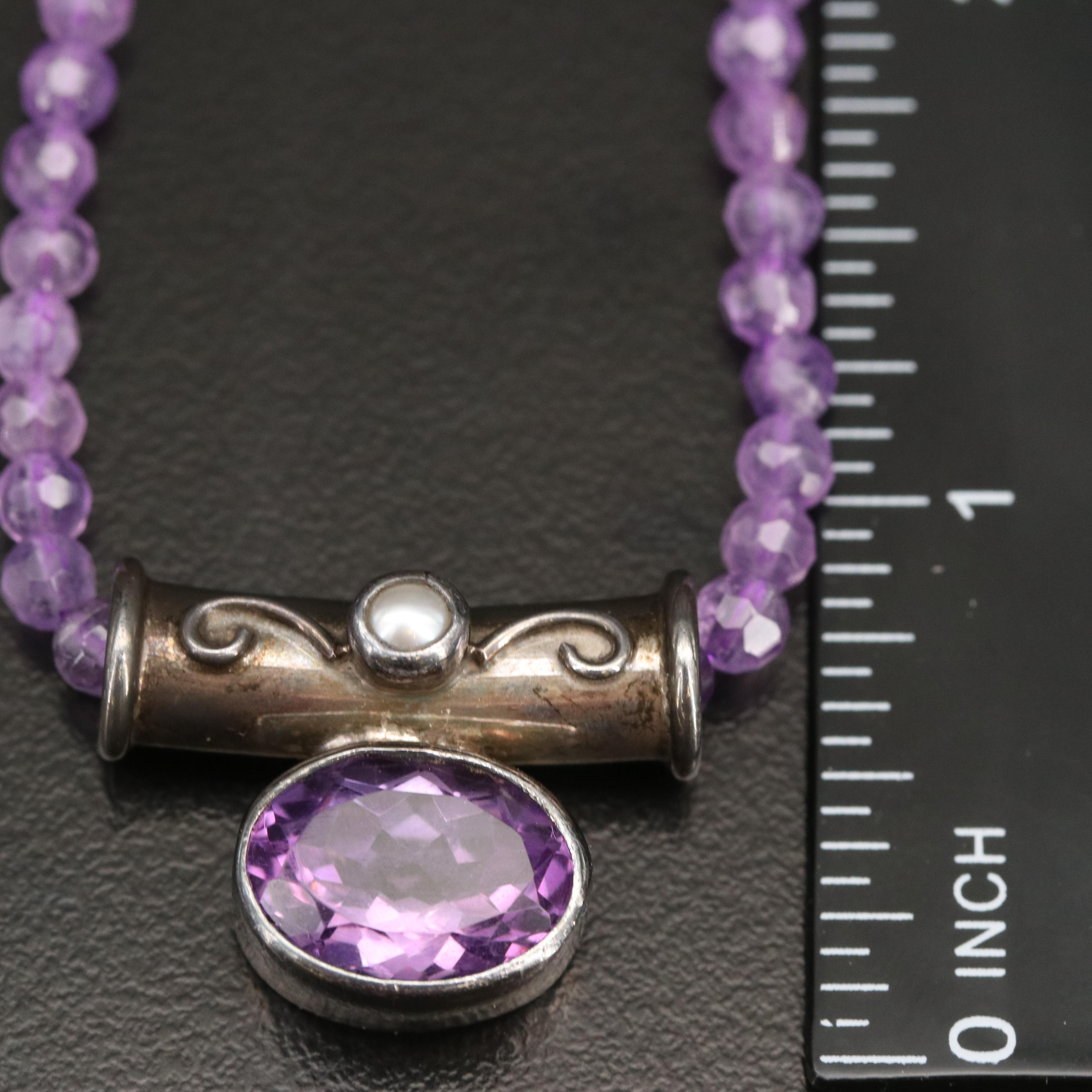 Sterling Necklaces Including "Echo of the Dreamer" Amethyst, Fluorite and Pearl