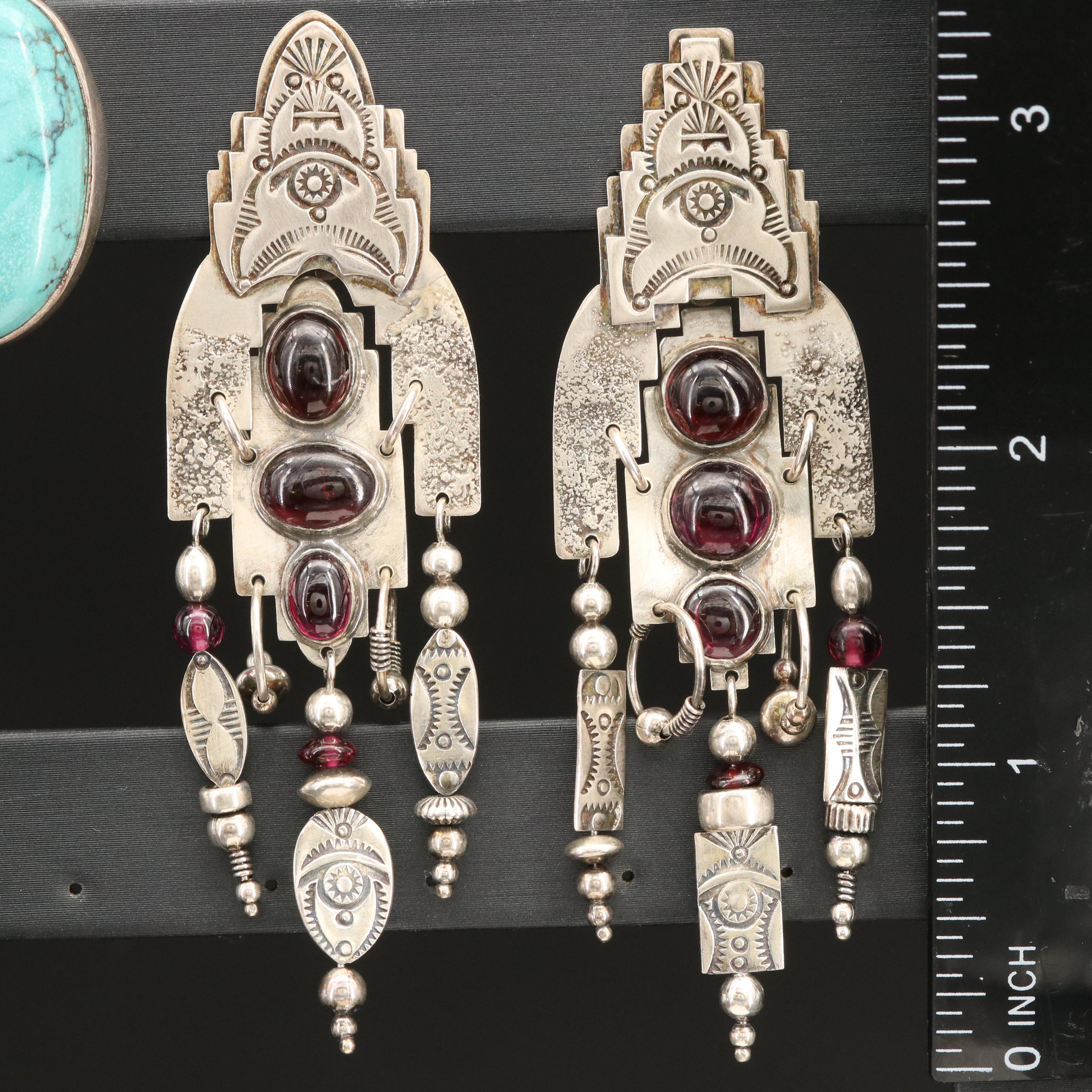 Sterling Turquoise Button Earrings and Tersesa Archibeque Garnet Earrings