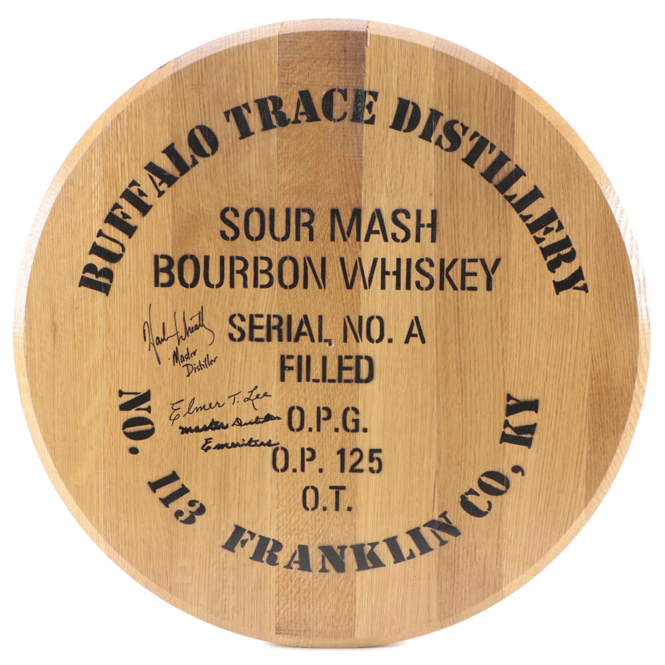 Buffalo Trace Distillery Whiskey Barrel Top Signed by Master Distiller, Others