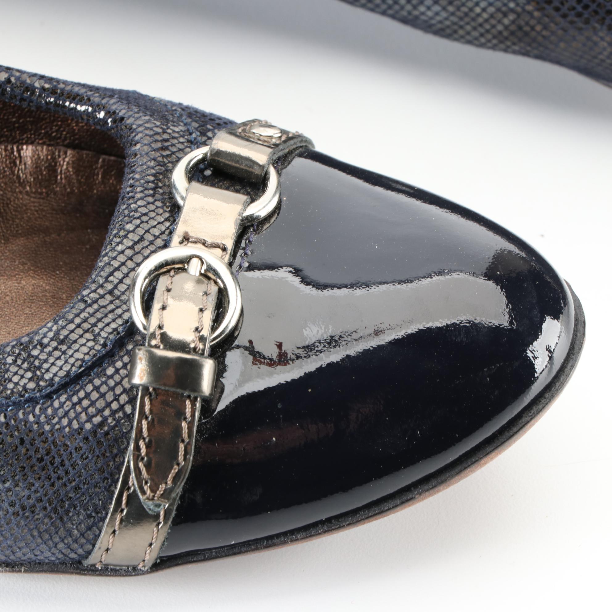 AGL Cap Toe Ballet Flats in Navy Suede and Patent Leather
