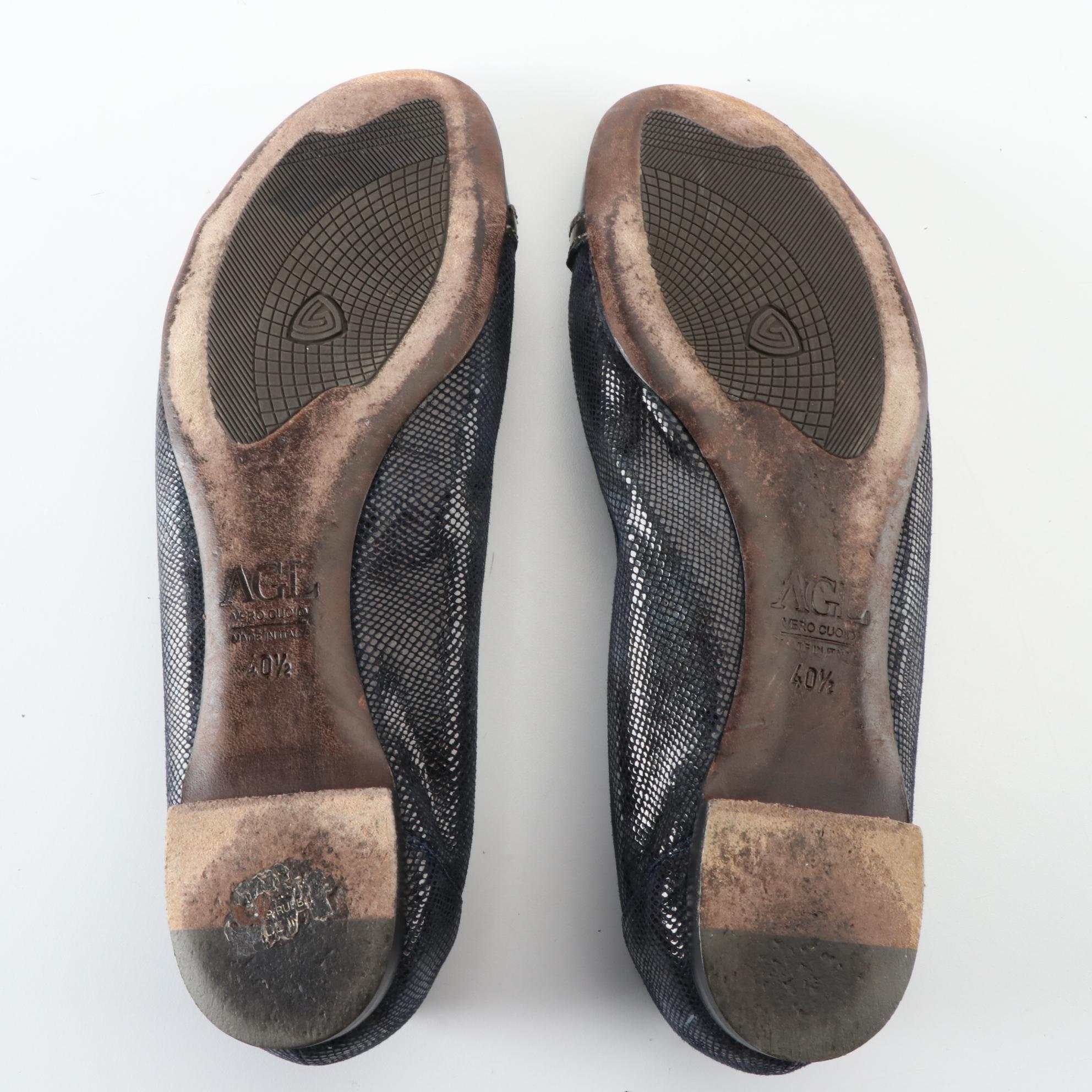 AGL Cap Toe Ballet Flats in Navy Suede and Patent Leather