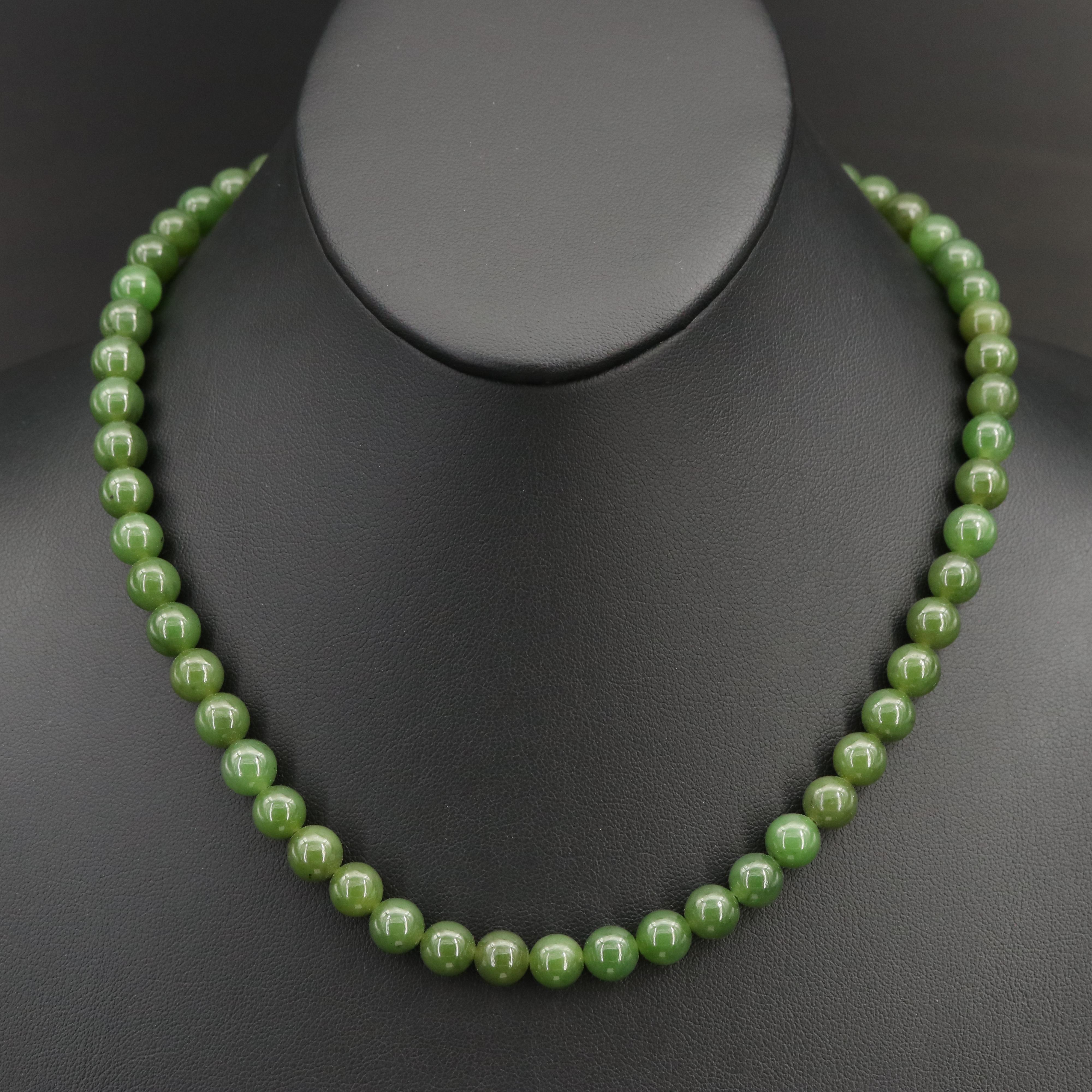 Nephrite Bead Necklace with 14K Clasp