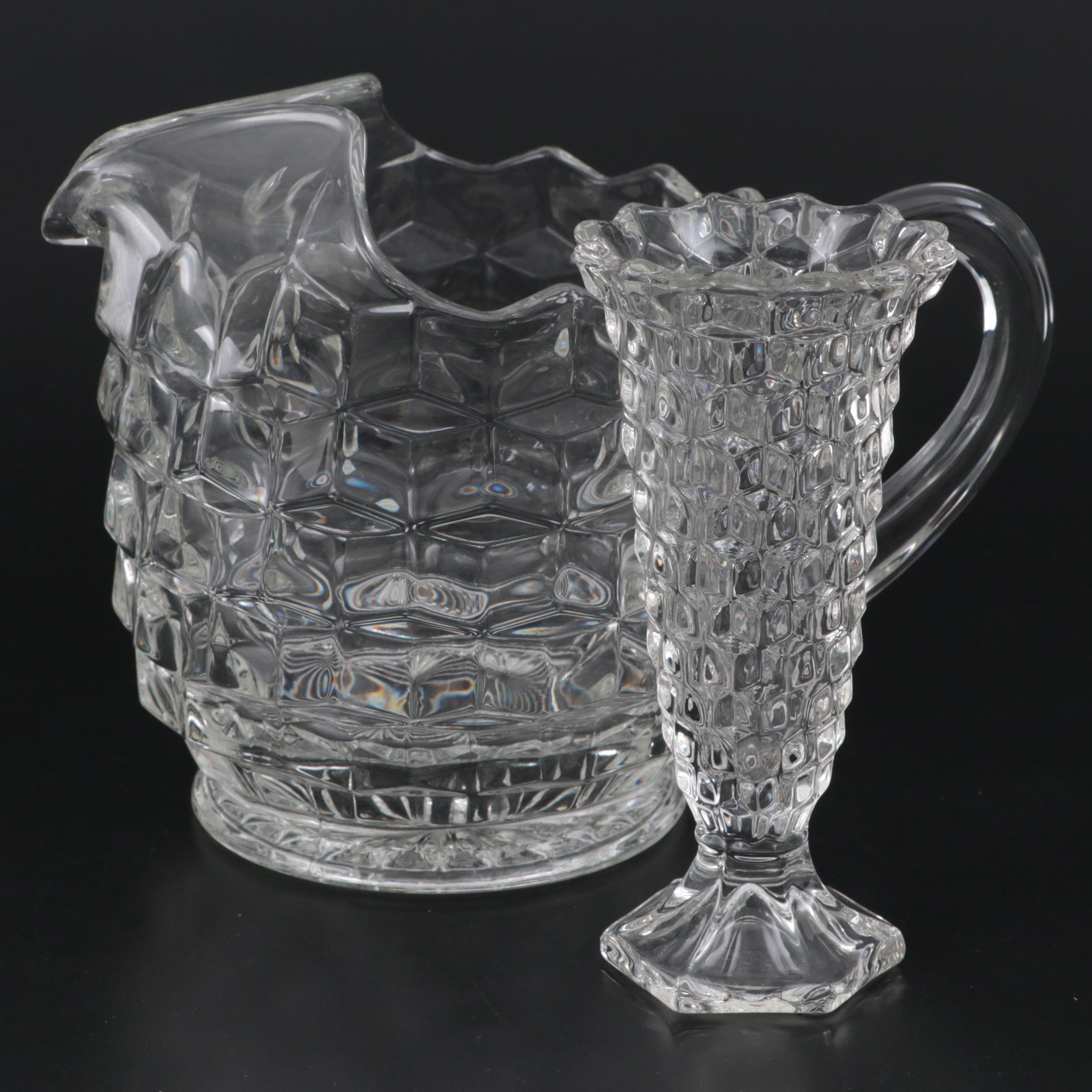 Fostoria Glass "American Clear" Flared Bud Vase and Pitcher, 20th Century