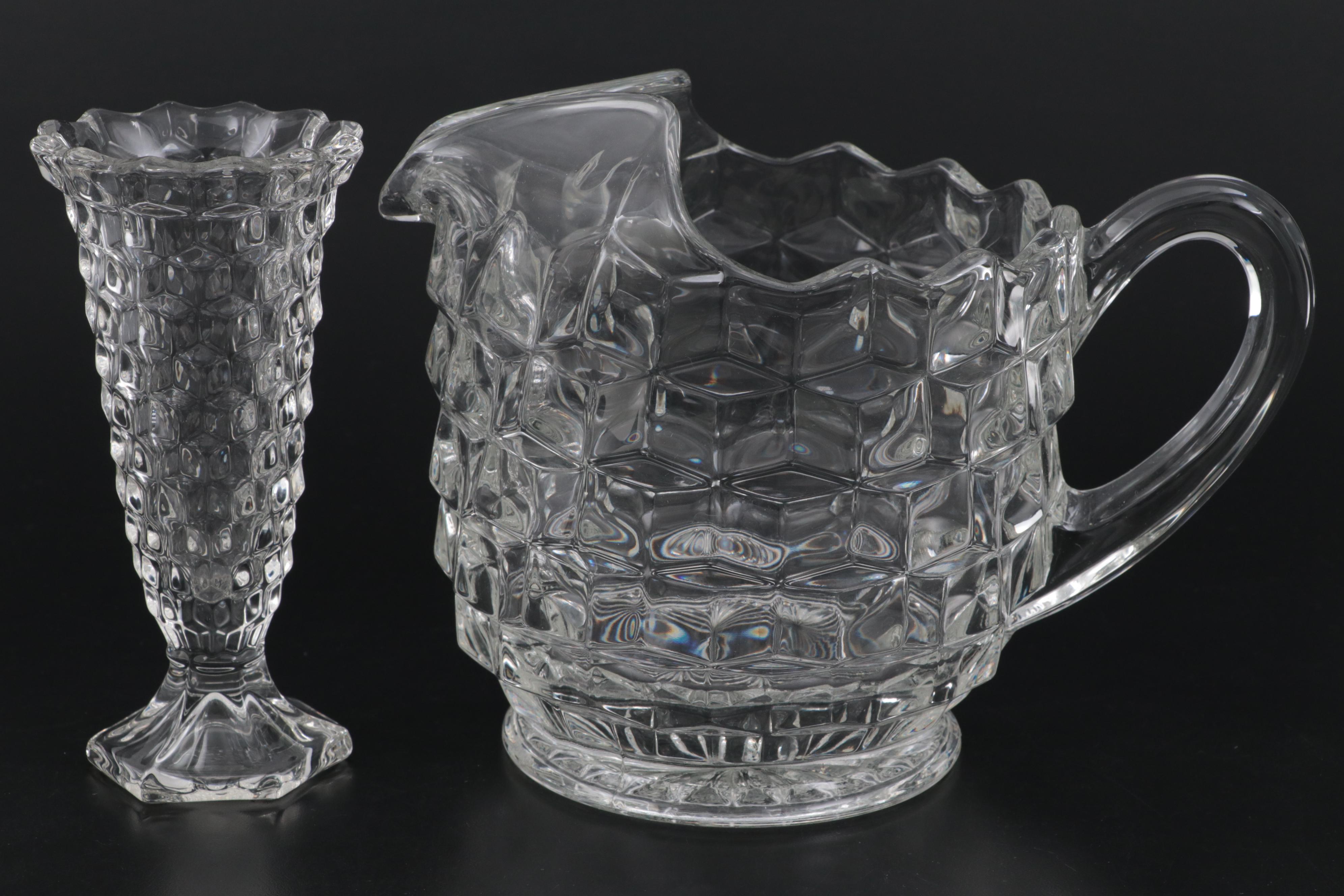 Fostoria Glass "American Clear" Flared Bud Vase and Pitcher, 20th Century
