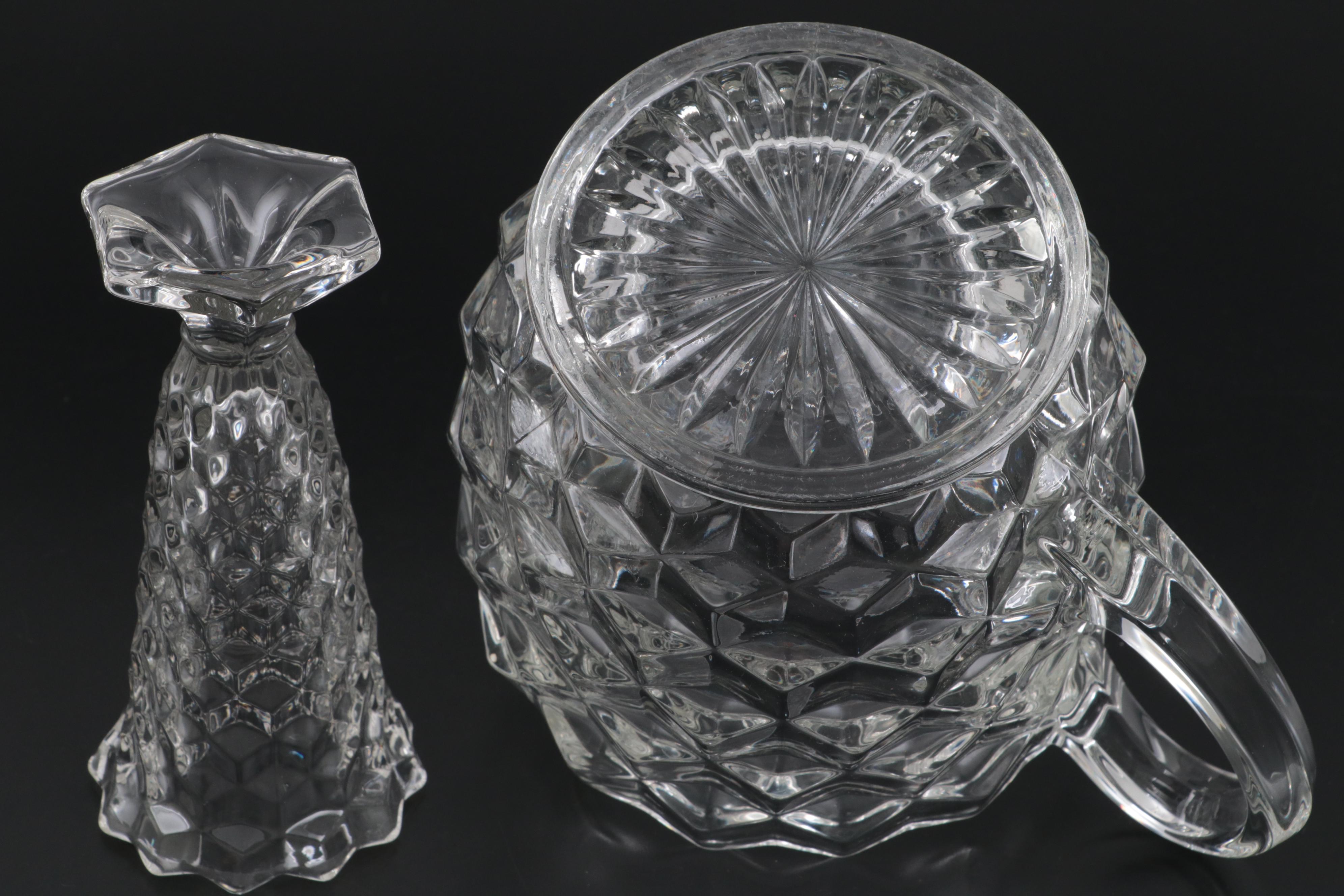 Fostoria Glass "American Clear" Flared Bud Vase and Pitcher, 20th Century