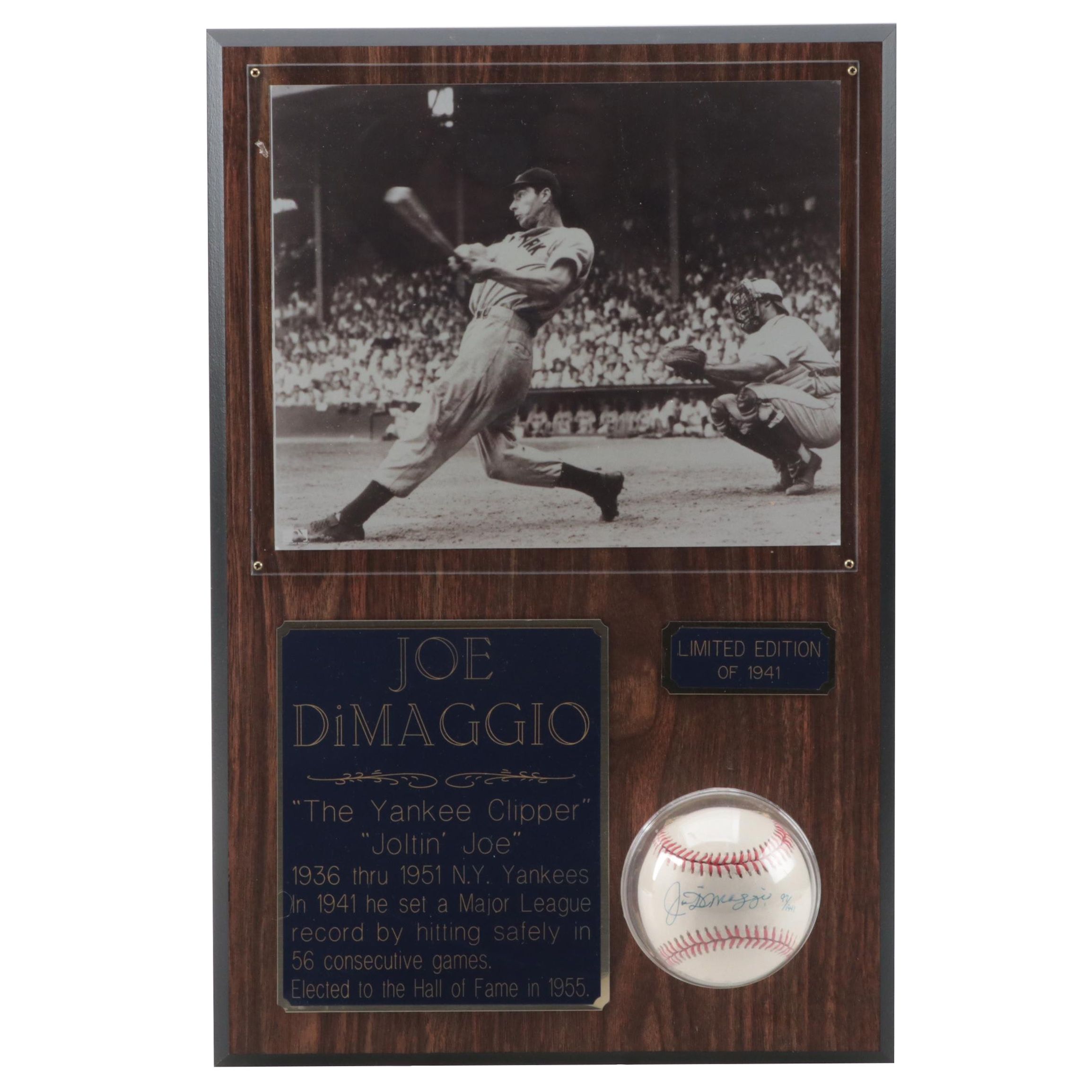 New York Yankees Joe DiMaggio Limited Edition Plaque With Signed Baseball