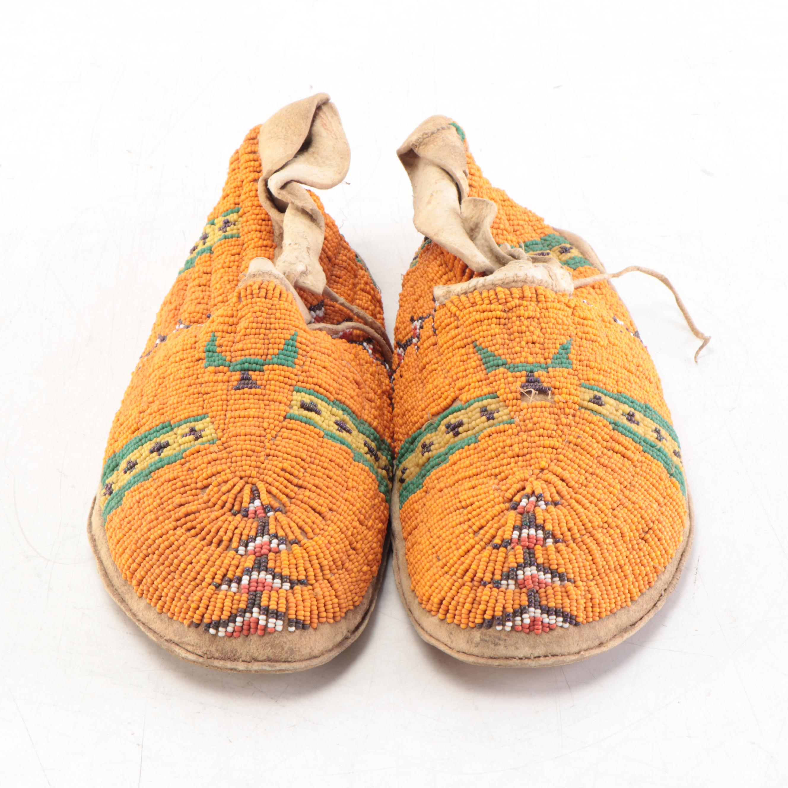 Northern Plains Beaded Moccasins, Probably Cheyenne, Early to Mid 20th Century